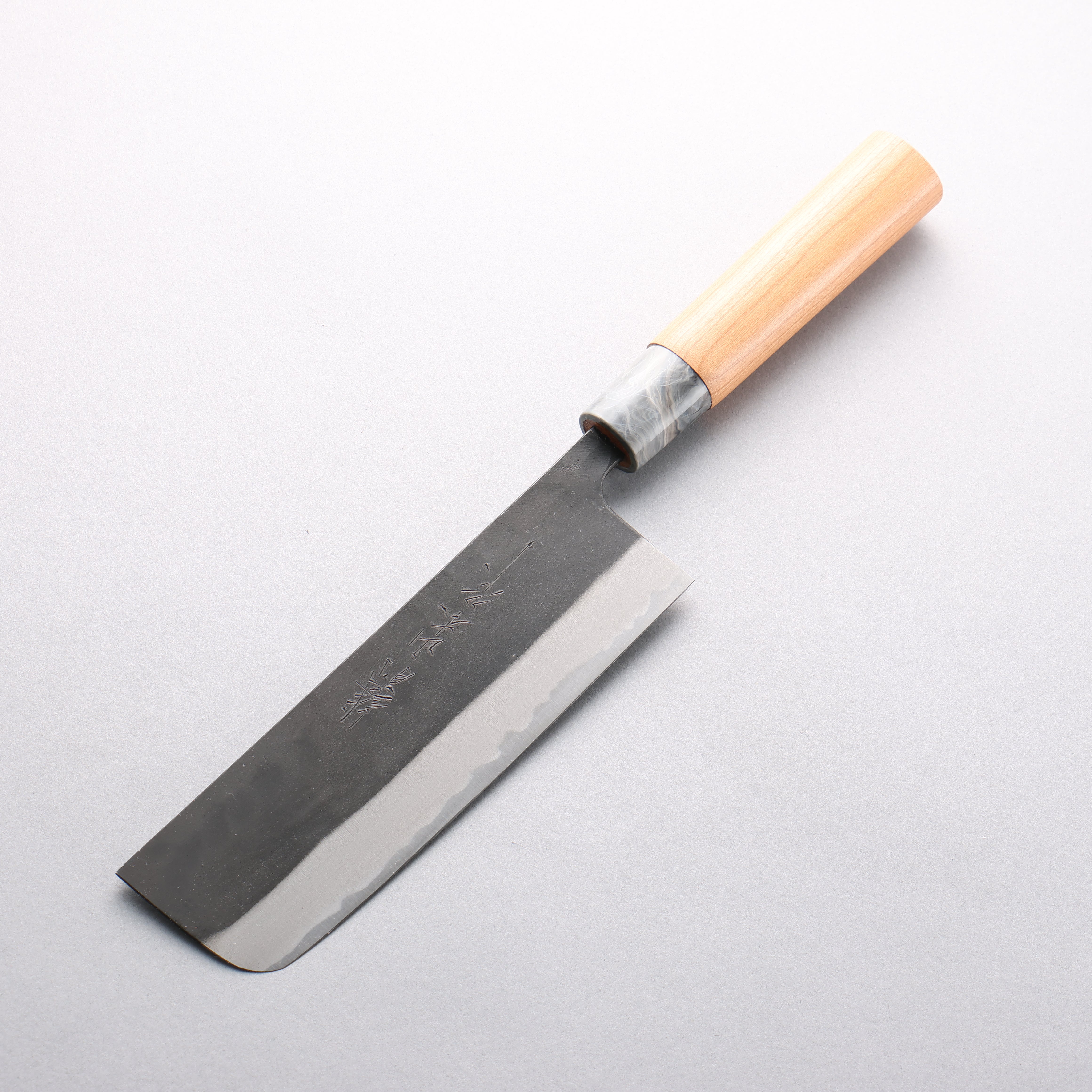 Nao Yamamoto White Steel No.2 Kurouchi Nakiri 165mm Cherry Tree Handle - Japanny - Best Japanese Knife