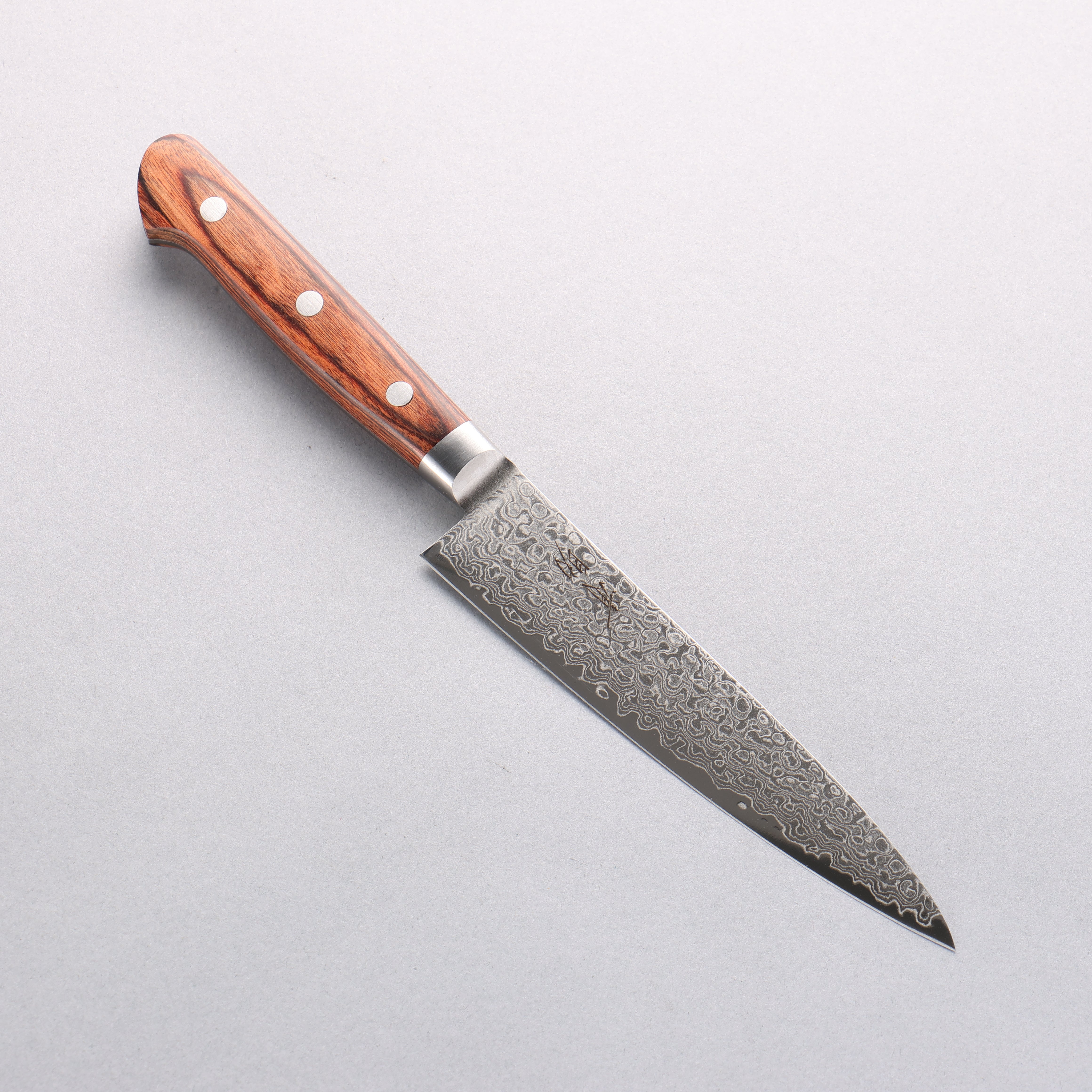 Seisuke Mokusei ZA-18 Mirrored Finish Damascus Petty-Utility 135mm Brown Pakka wood Handle - Japanny - Best Japanese Knife