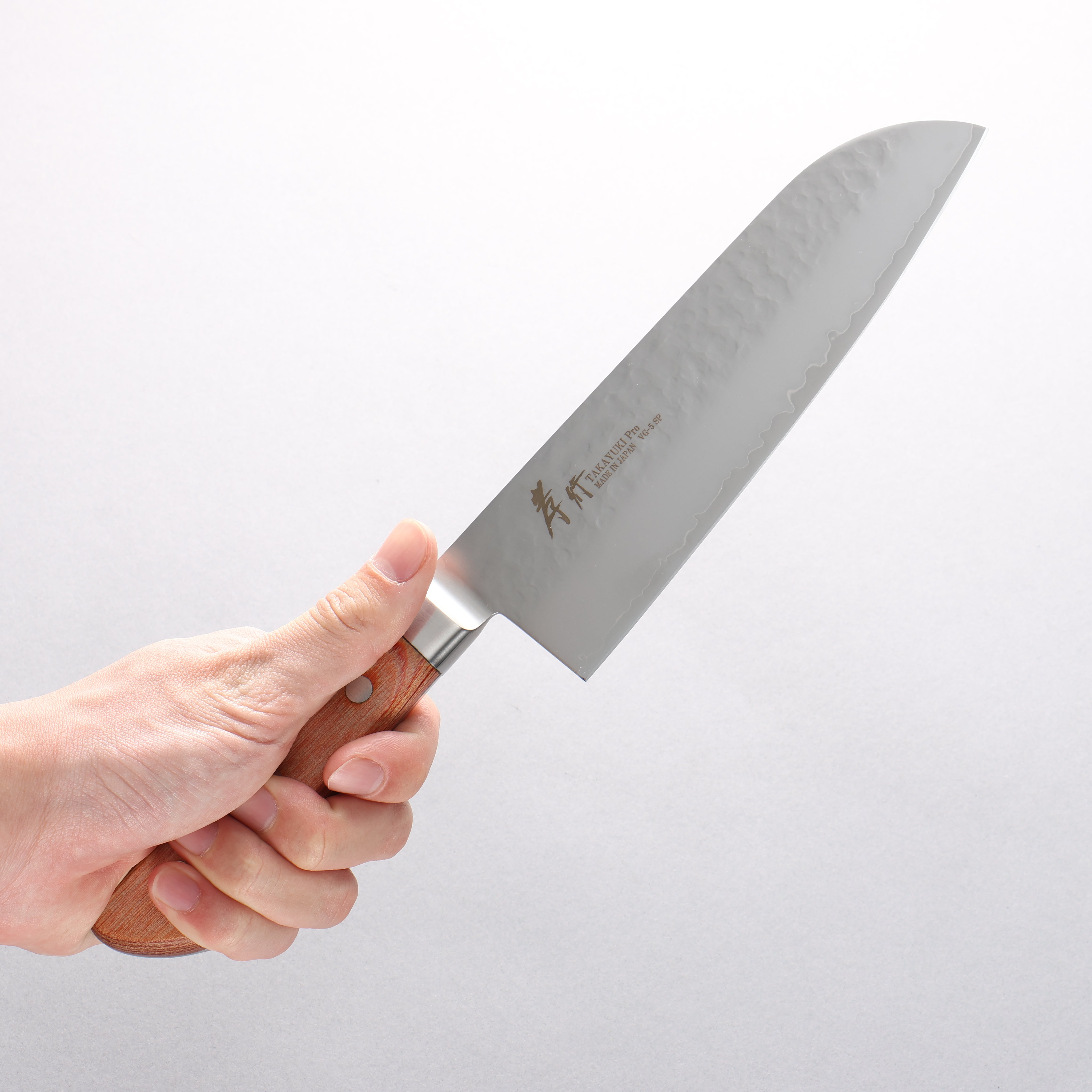 Sakai Takayuki VG5 Hammered Santoku 175mm Brown Pakka wood Handle - Japanny - Best Japanese Knife