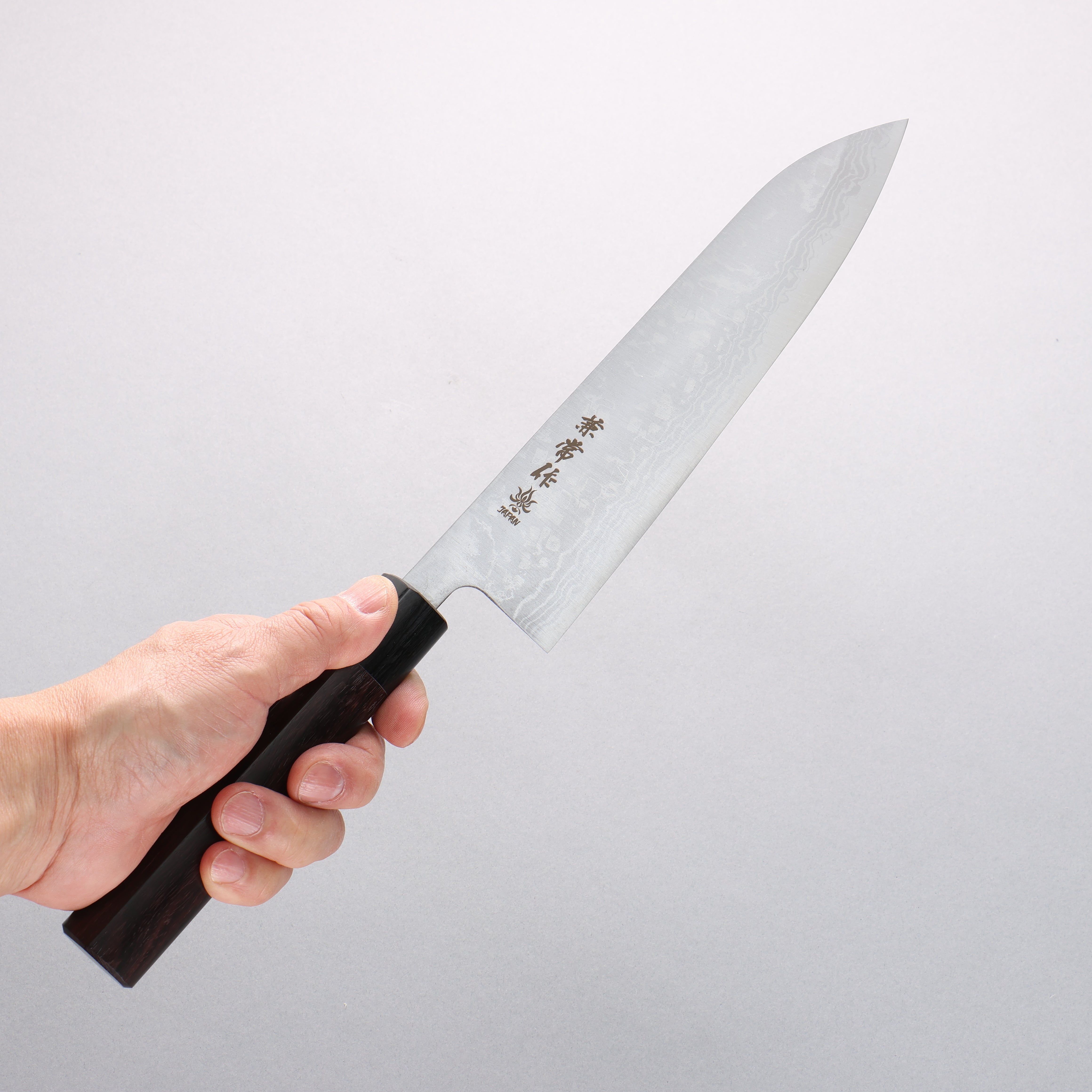 Kanetsune Blue Steel No.2 Damascus Gyuto 210mm Rosewood (Ferrule: Black Pakka Wood) Handle - Japanny - Best Japanese Knife
