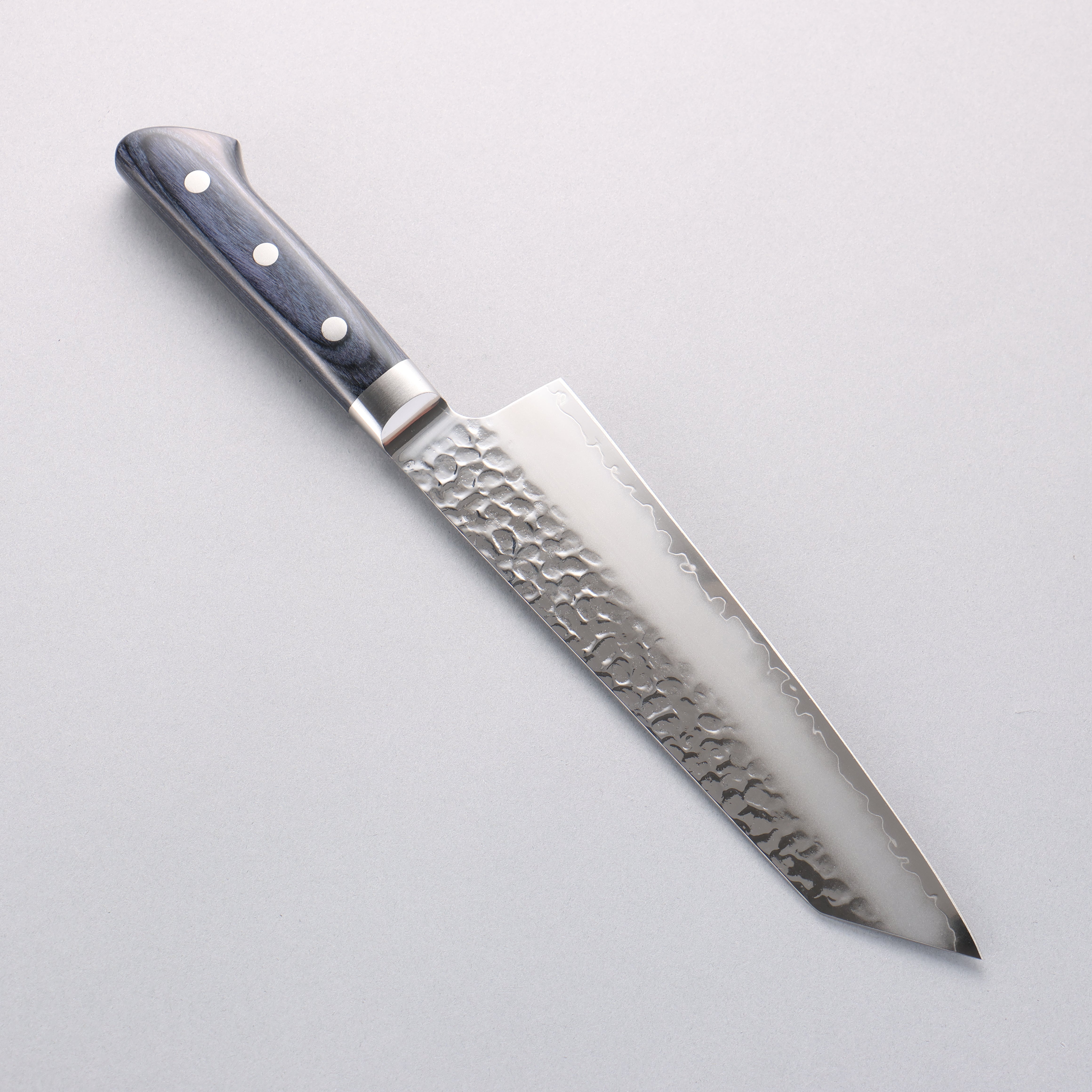 Seisuke Aotsuchi AUS10 Hammered Kiritsuke Santoku 195mm Navy blue Pakka wood Handle with Sheath - Japanny - Best Japanese Knife