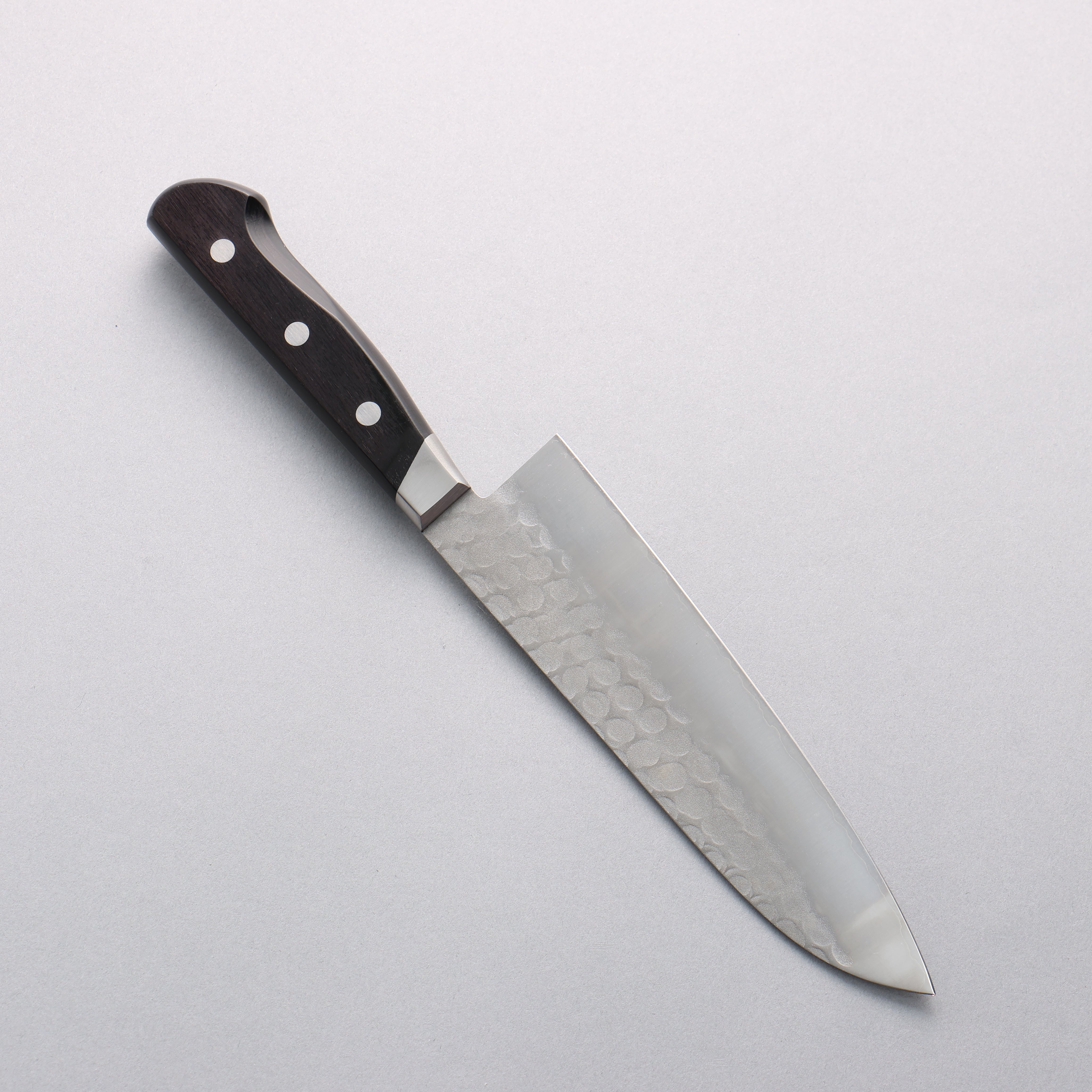 Seisuke Blue Steel No.2 Nashiji Hammered Santoku 180mm Black Pakka wood Handle - Japanny - Best Japanese Knife