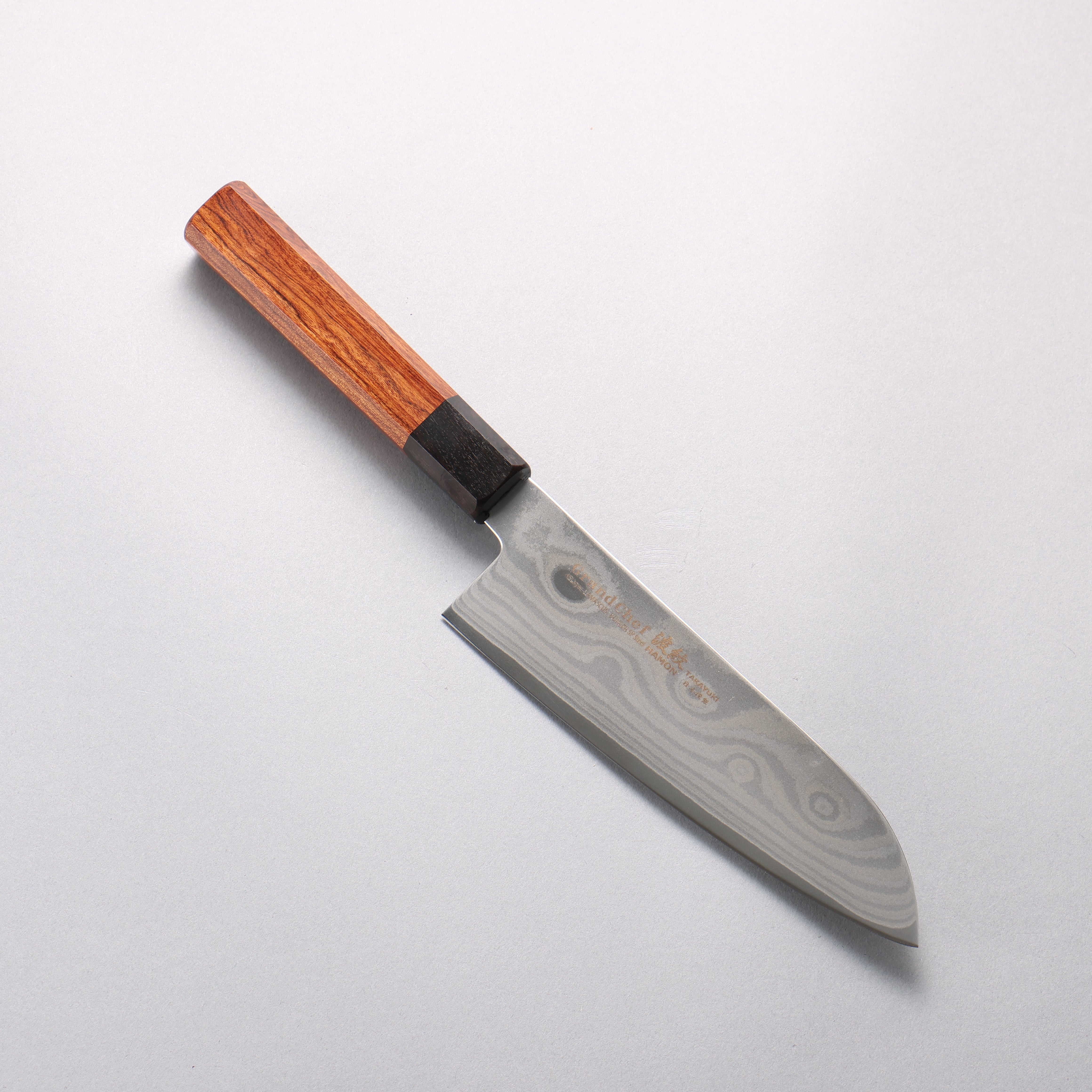 Sakai Takayuki Grand Chef Hamon B��hler SP Steel 45 Layer Damascus Santoku 170mm Rosewood (Ferrule: Black Pakka Wood) Handle - Japanny - Best Japanese Knife