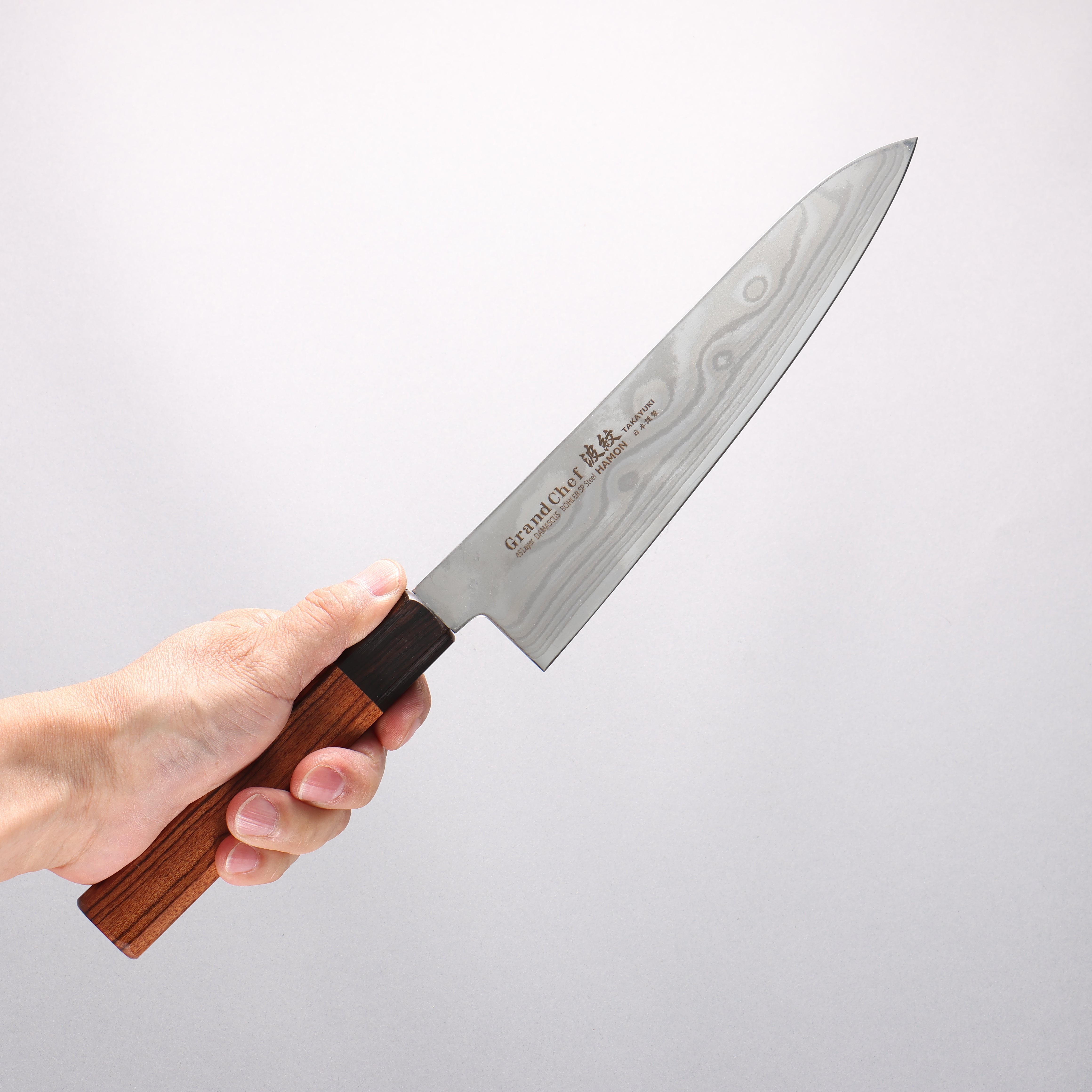 Sakai Takayuki Grand Chef Hamon B��hler SP Steel 45 Layer Damascus Gyuto 210mm Rosewood (Ferrule: Black Pakka Wood) Handle - Japanny - Best Japanese Knife