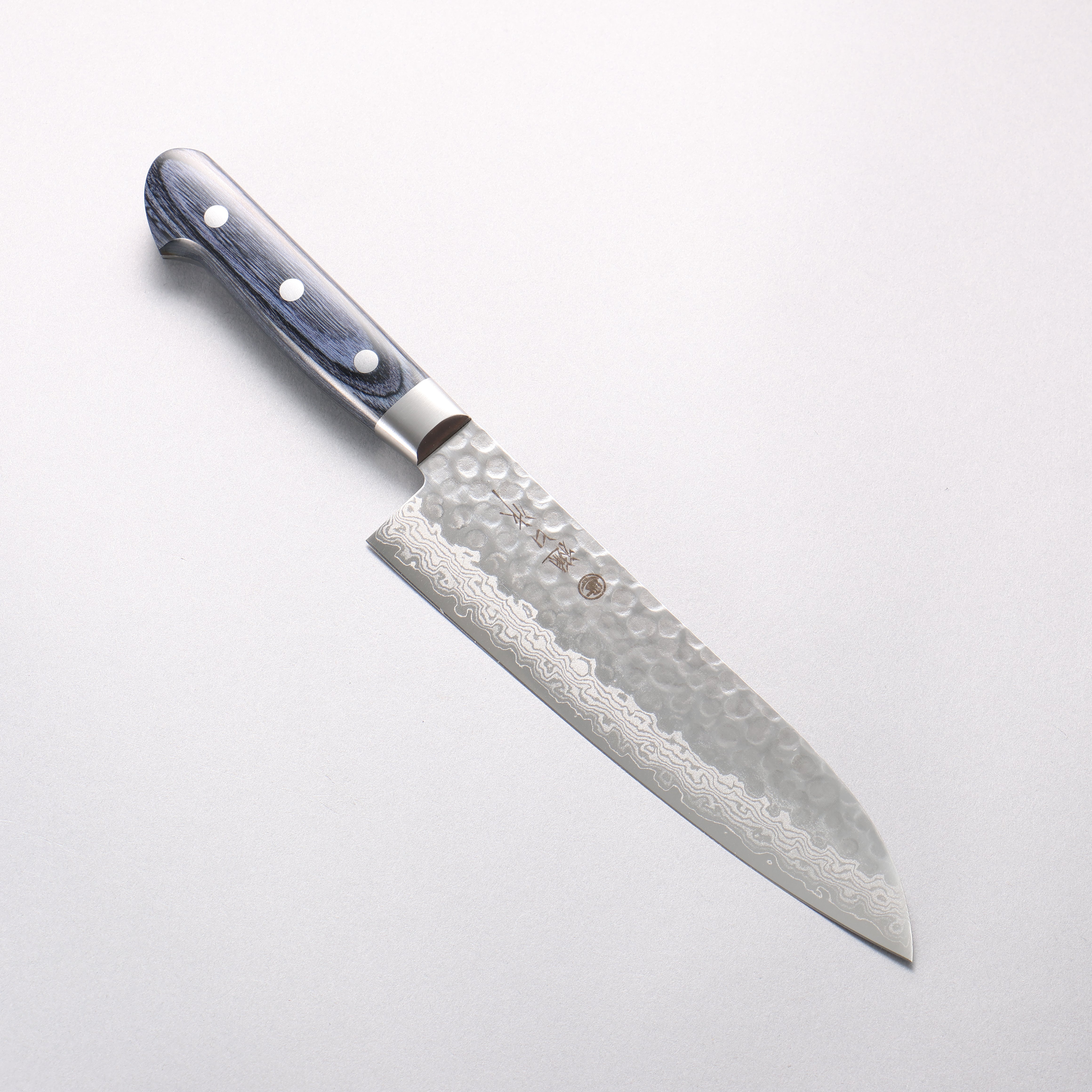 Higuchi VG10 Hammered Damascus Santoku 180mm Blue Pakka wood Handle - Japanny - Best Japanese Knife