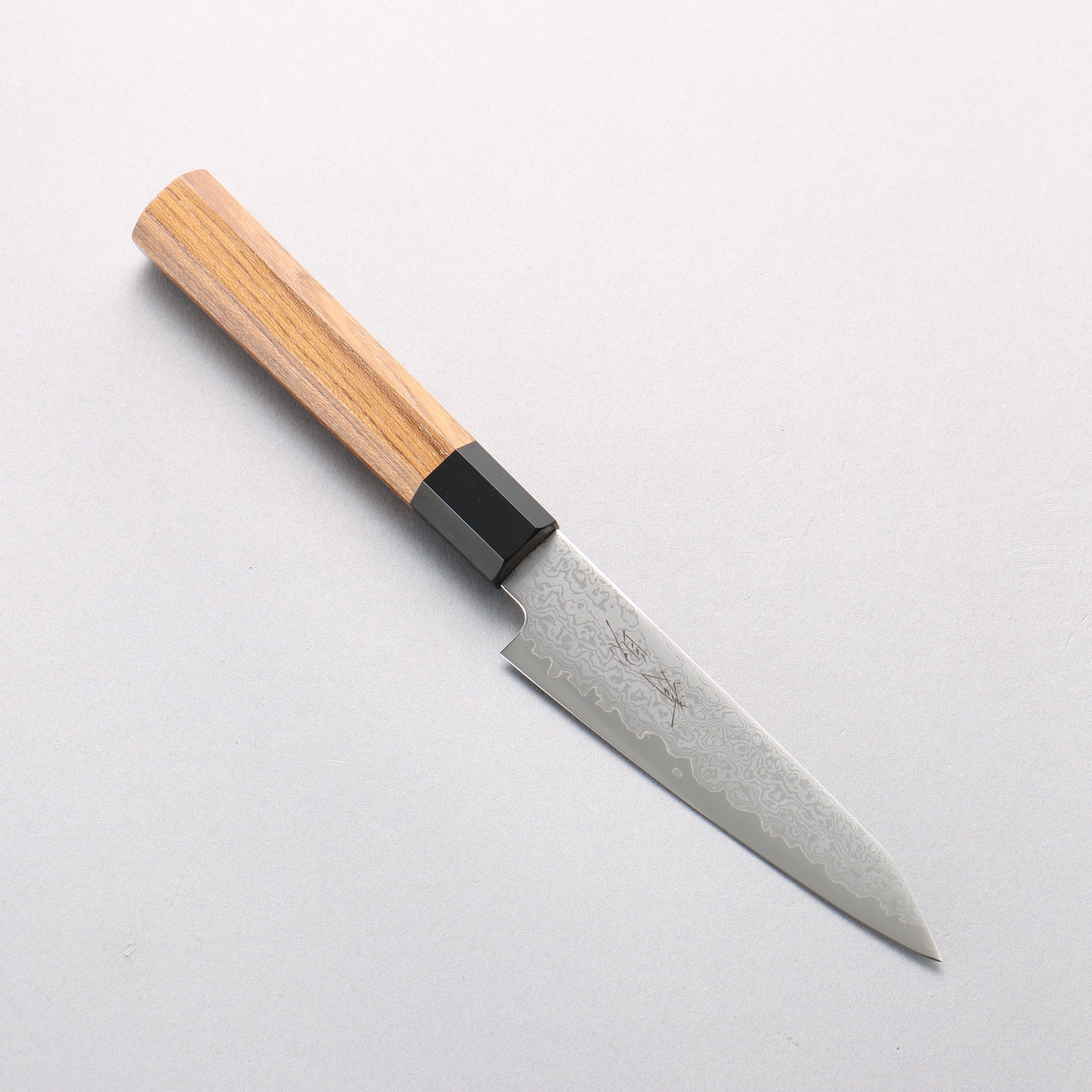 Seisuke VG10 Damascus Kiritsuke Petty-Utility 120mm Teak (ferrule: Black Plastic) Handle - Japanny - Best Japanese Knife