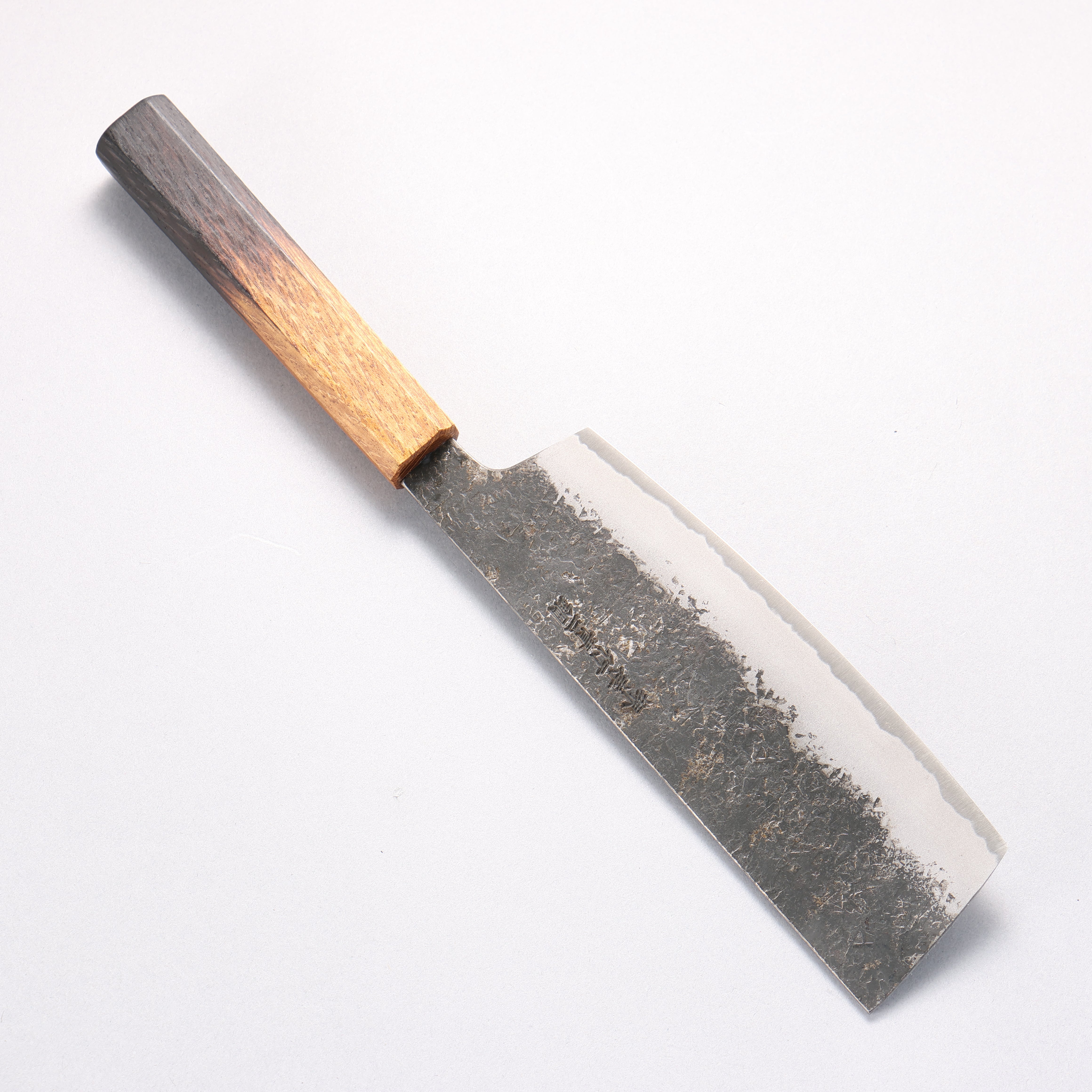 Sakai Takayuki Homura Guren Blue Steel No.2 Kurouchi Hammered Nakiri 180mm Burnt Oak Handle - Japanny - Best Japanese Knife