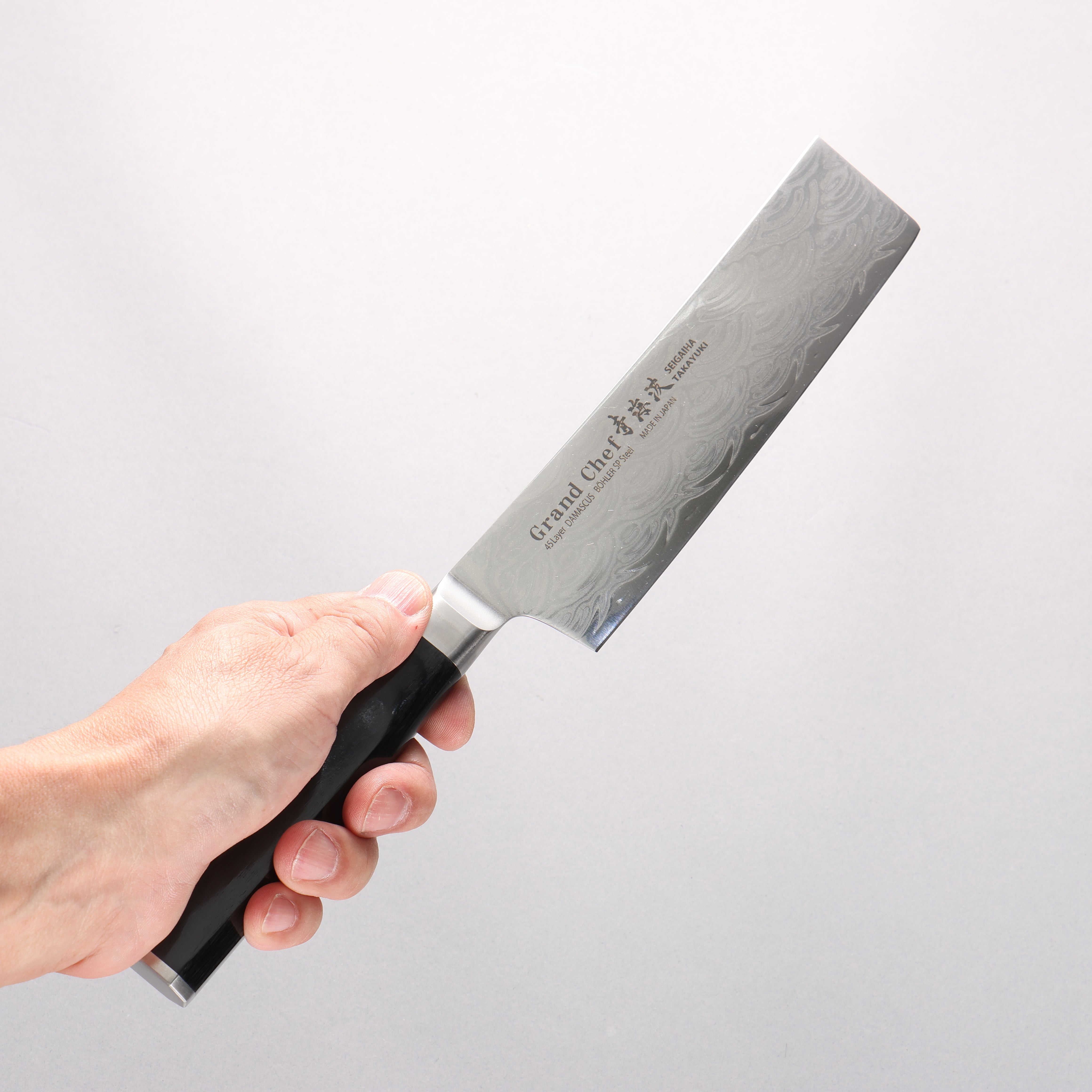 Sakai Takayuki Seigaiha (Blue Ocean Wave) B��hler SP Steel 45 Layer Damascus Migaki Finished Nakiri 160mm Black Pakka wood Handle - Japanny - Best Japanese Knife