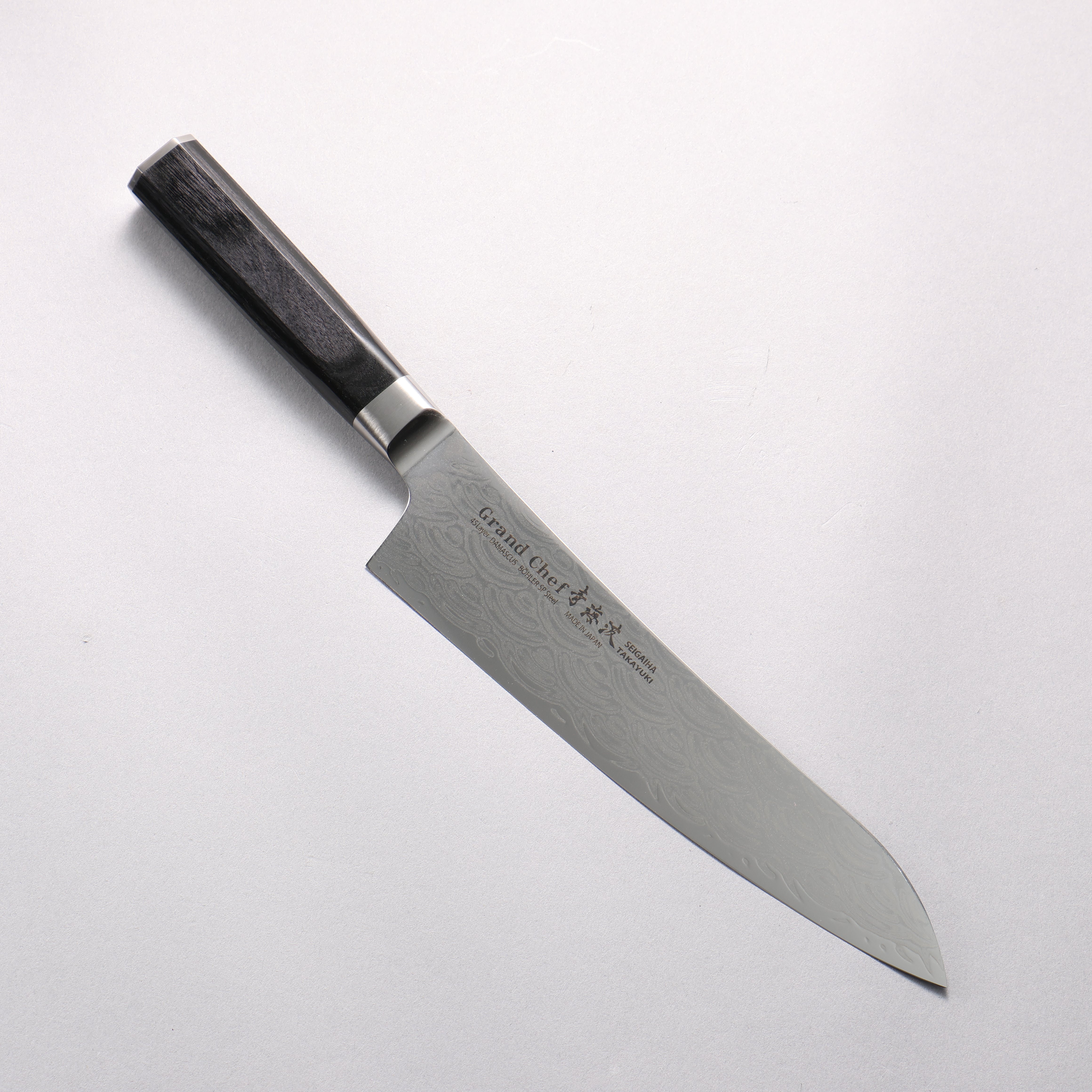Sakai Takayuki Seigaiha (Blue Ocean Wave) B��hler SP Steel 45 Layer Damascus Migaki Finished Gyuto 210mm Black Pakka wood Handle - Japanny - Best Japanese Knife