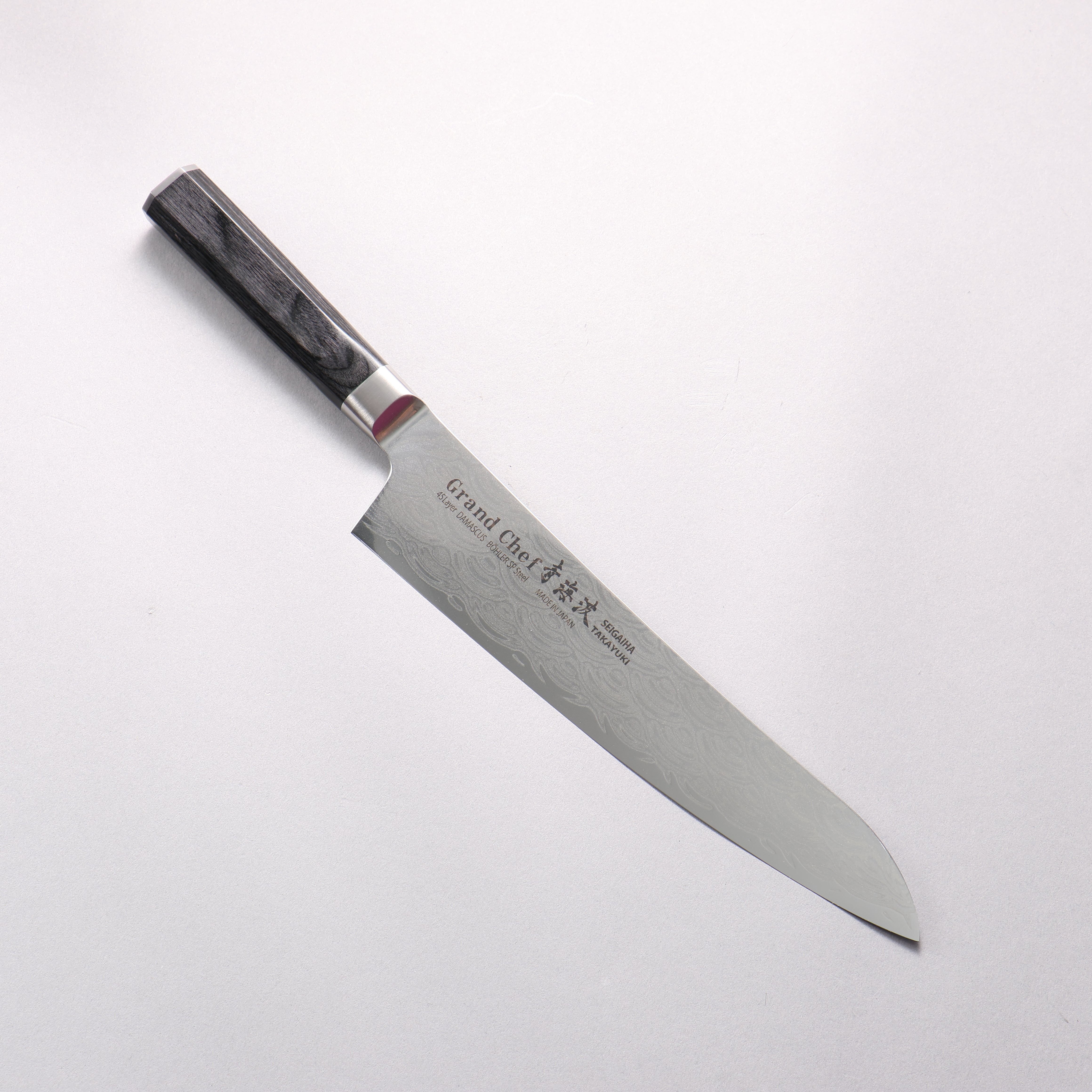 Sakai Takayuki Seigaiha (Blue Ocean Wave) B��hler SP Steel 45 Layer Damascus Migaki Finished Gyuto 240mm Black Pakka wood Handle - Japanny - Best Japanese Knife