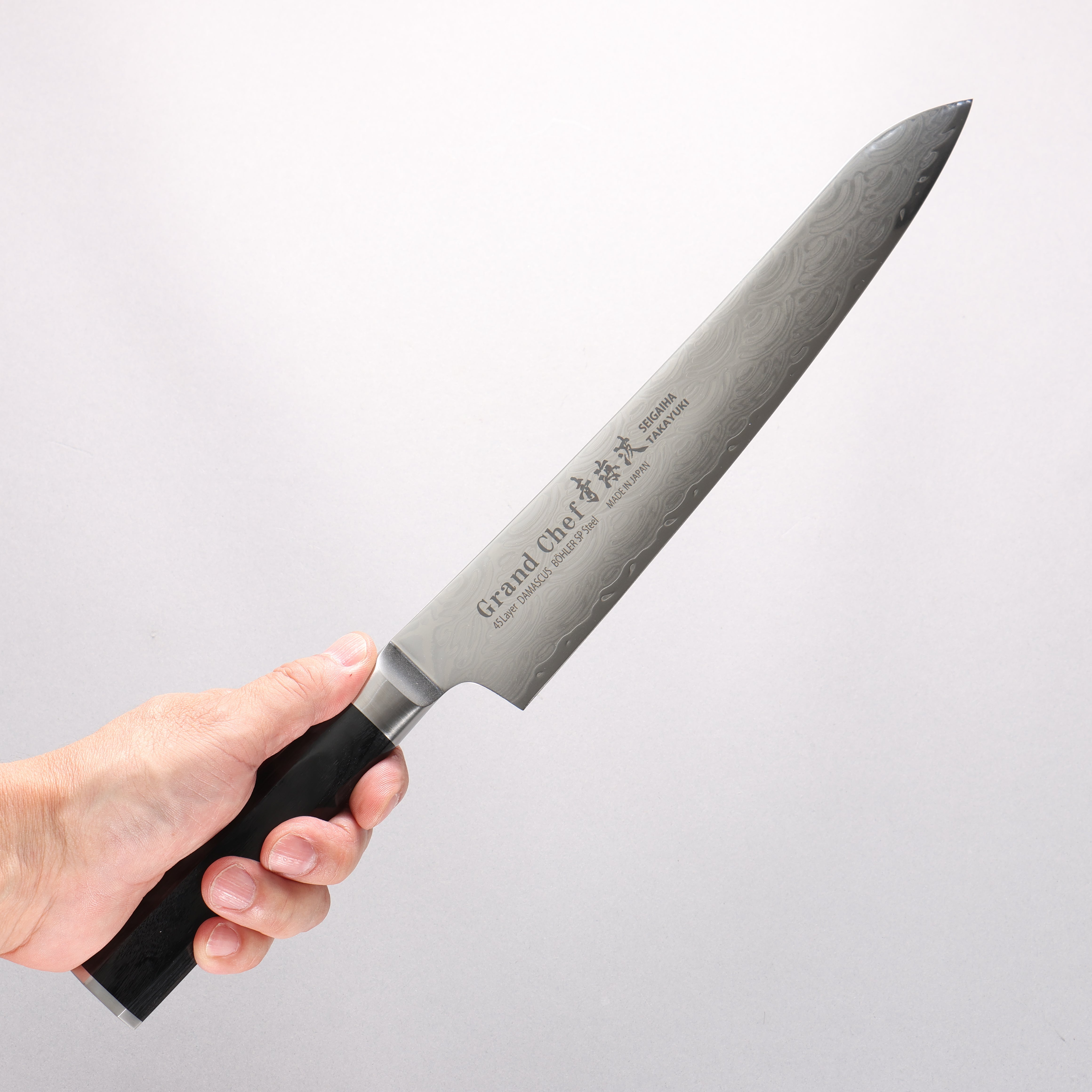 Sakai Takayuki Seigaiha (Blue Ocean Wave) B��hler SP Steel 45 Layer Damascus Migaki Finished Sujihiki 240mm Black Pakka wood Handle - Japanny - Best Japanese Knife