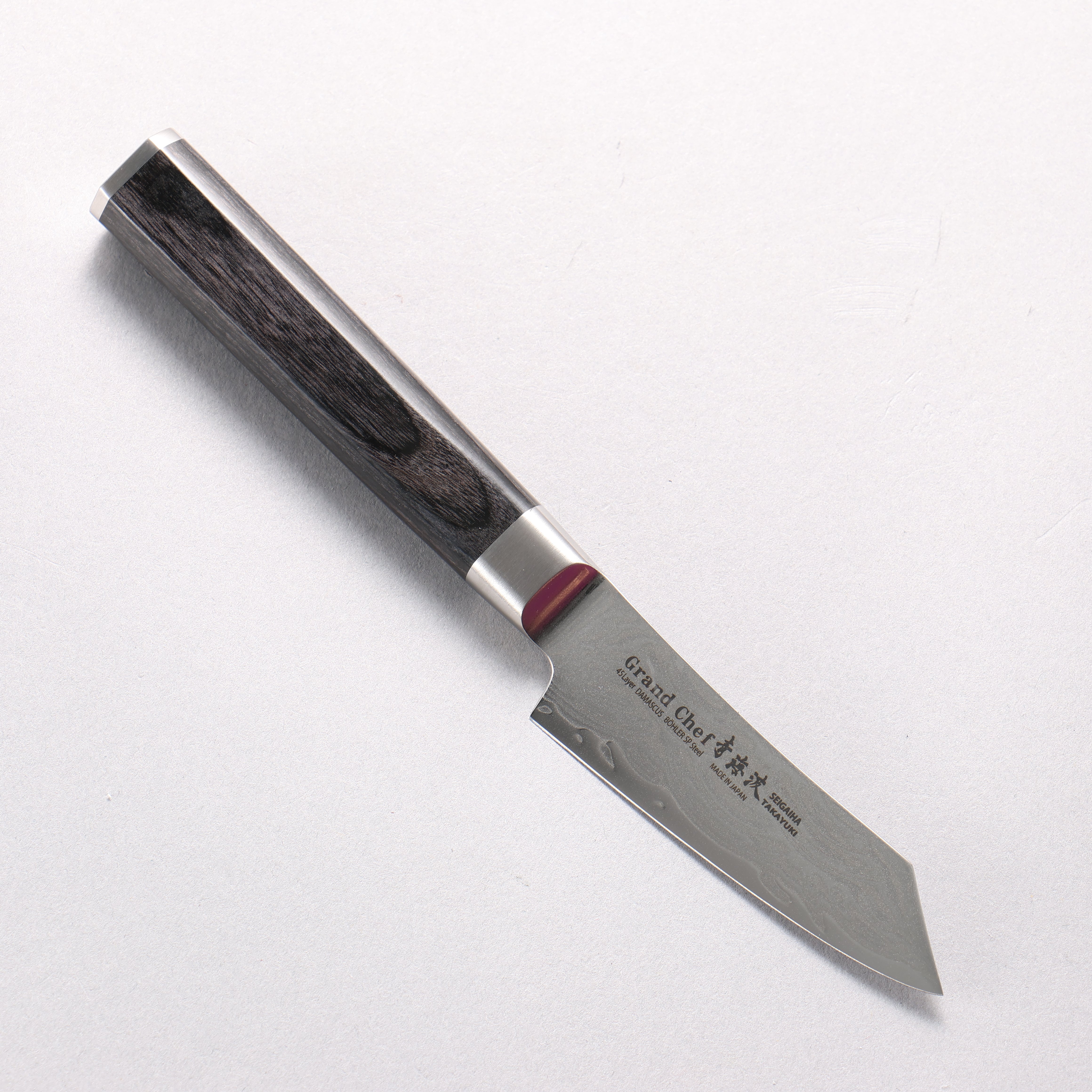 Sakai Takayuki Seigaiha (Blue Ocean Wave) B��hler SP Steel 45 Layer Damascus Migaki Finished Kengata Paring 80mm Black Pakka wood Handle - Japanny - Best Japanese Knife