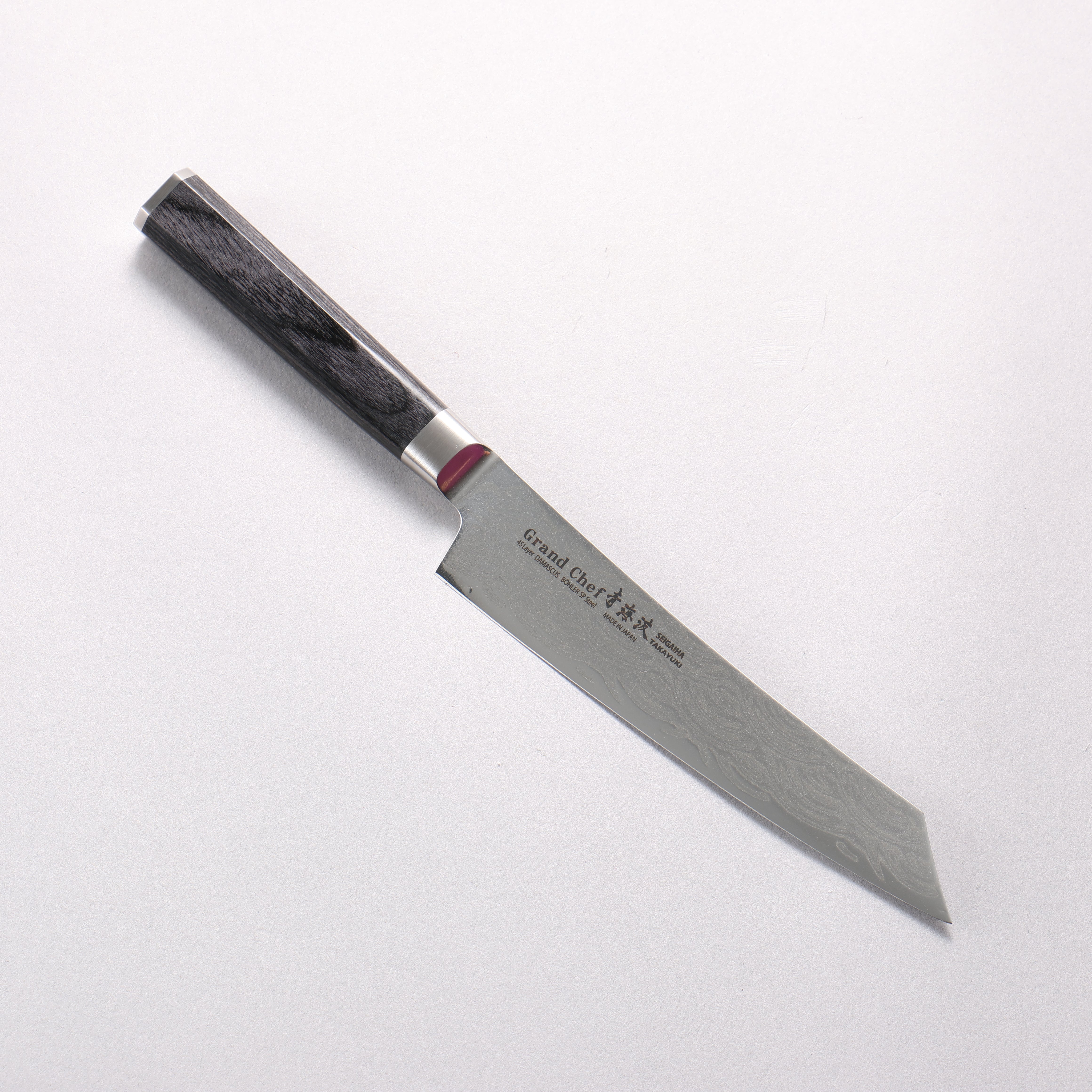 Sakai Takayuki Seigaiha (Blue Ocean Wave) B��hler SP Steel 45 Layer Damascus Migaki Finished Kengata Petty-Utility 150mm Black Pakka wood Handle - Japanny - Best Japanese Knife