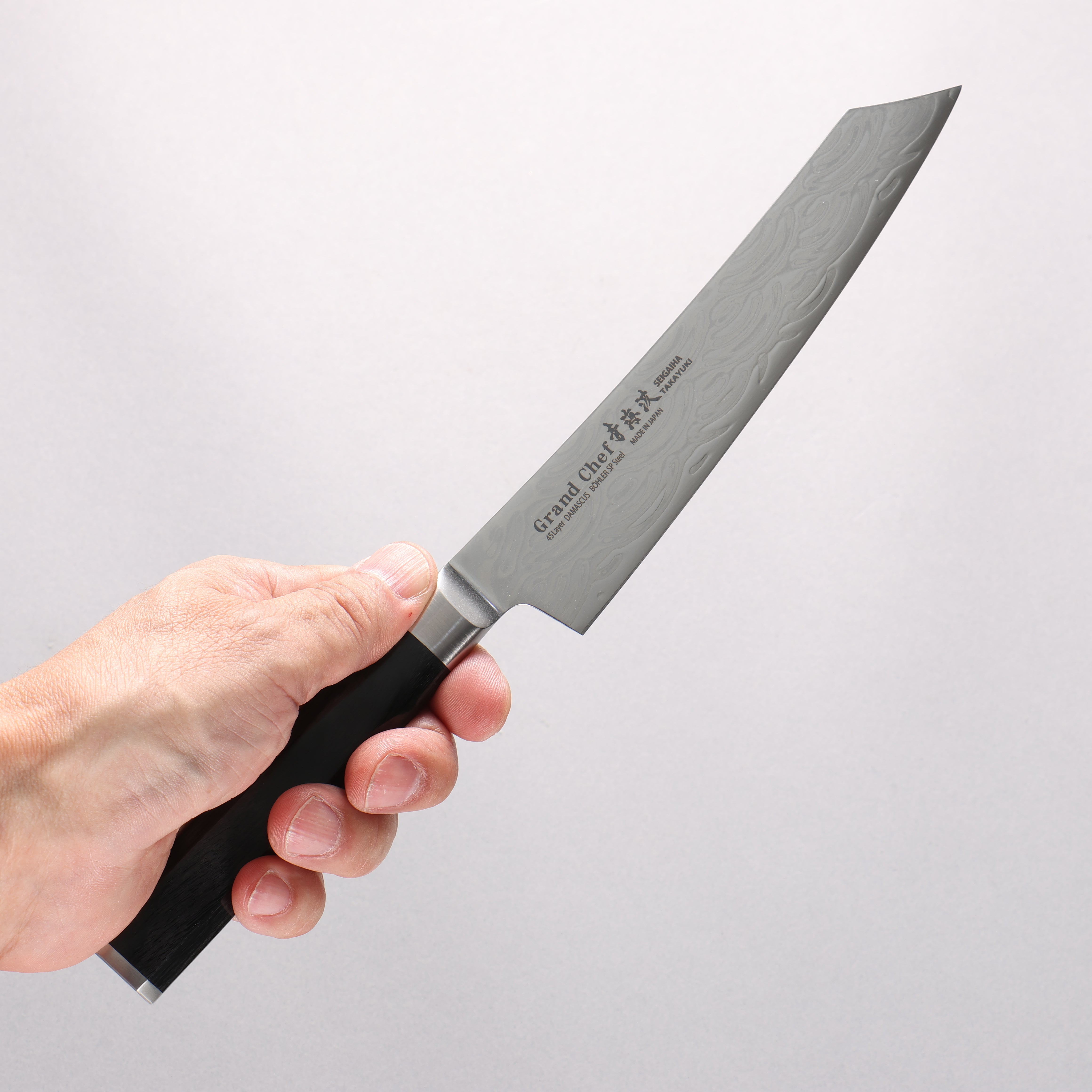 Sakai Takayuki Seigaiha (Blue Ocean Wave) B��hler SP Steel 45 Layer Damascus Migaki Finished Kengata Petty-Utility 150mm Black Pakka wood Handle - Japanny - Best Japanese Knife