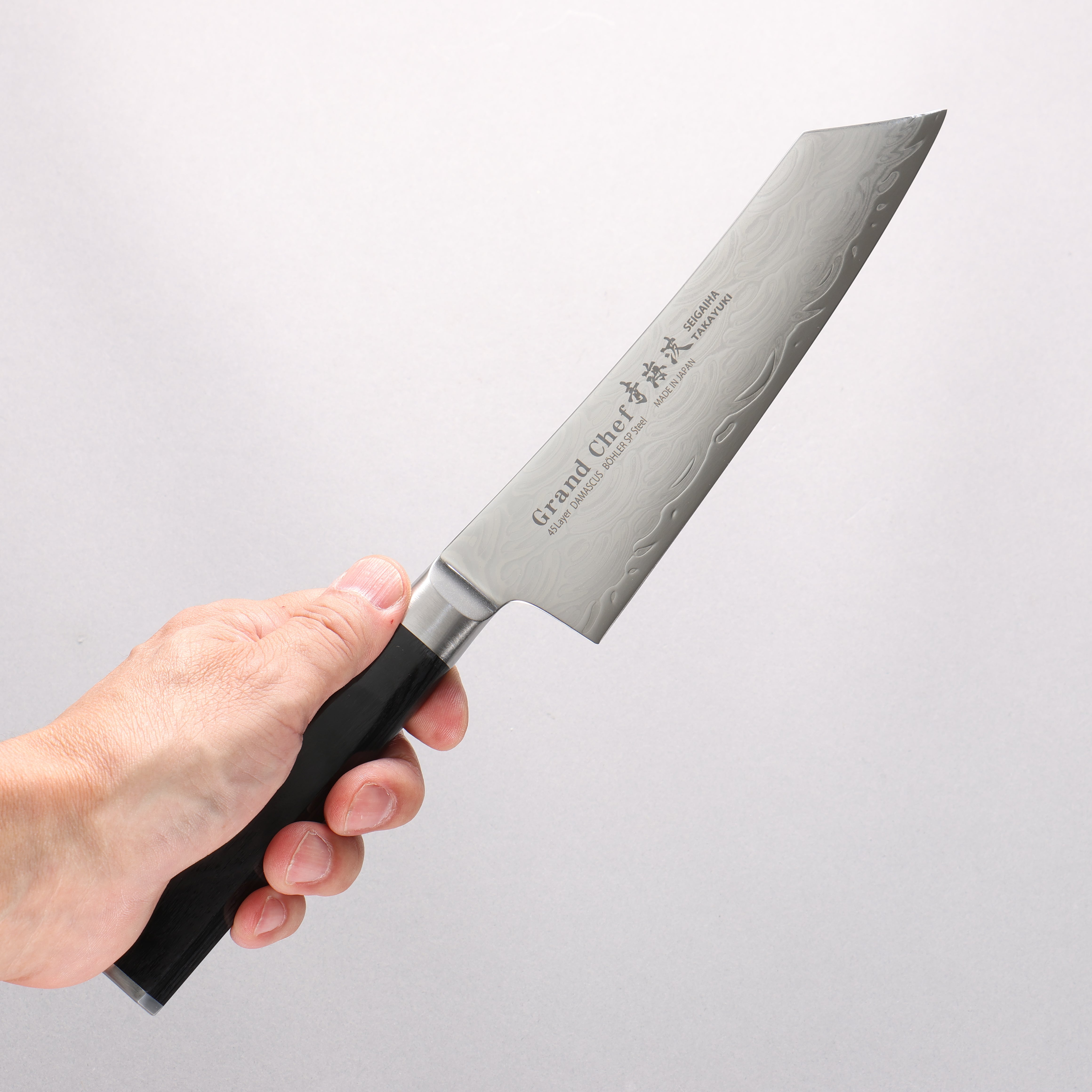 Sakai Takayuki Seigaiha (Blue Ocean Wave) B��hler SP Steel 45 Layer Damascus Migaki Finished Kengata Santoku 160mm Black Pakka wood Handle - Japanny - Best Japanese Knife