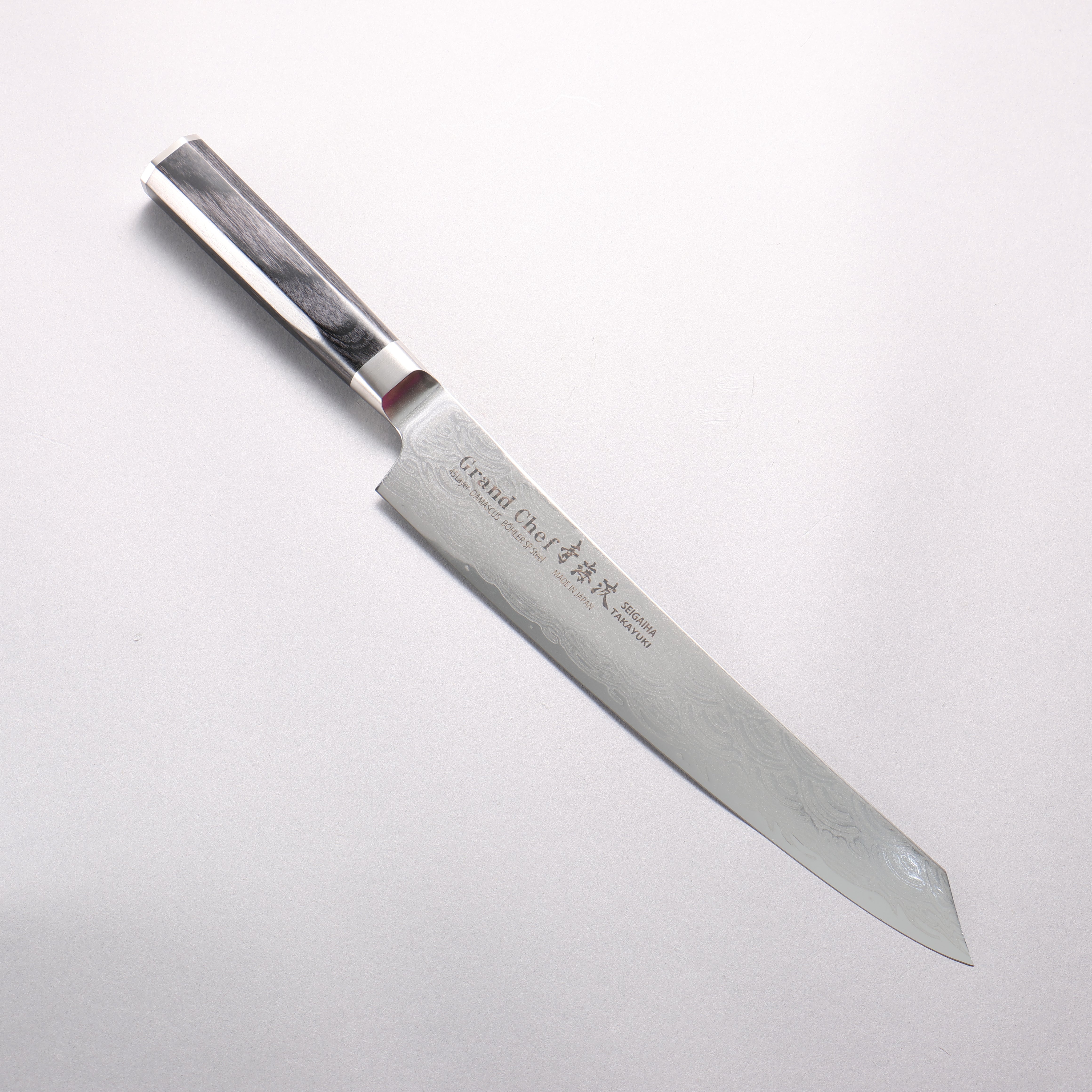 Sakai Takayuki Seigaiha (Blue Ocean Wave) B��hler SP Steel 45 Layer Damascus Migaki Finished Kengata Sujihiki 240mm Black Pakka wood Handle - Japanny - Best Japanese Knife