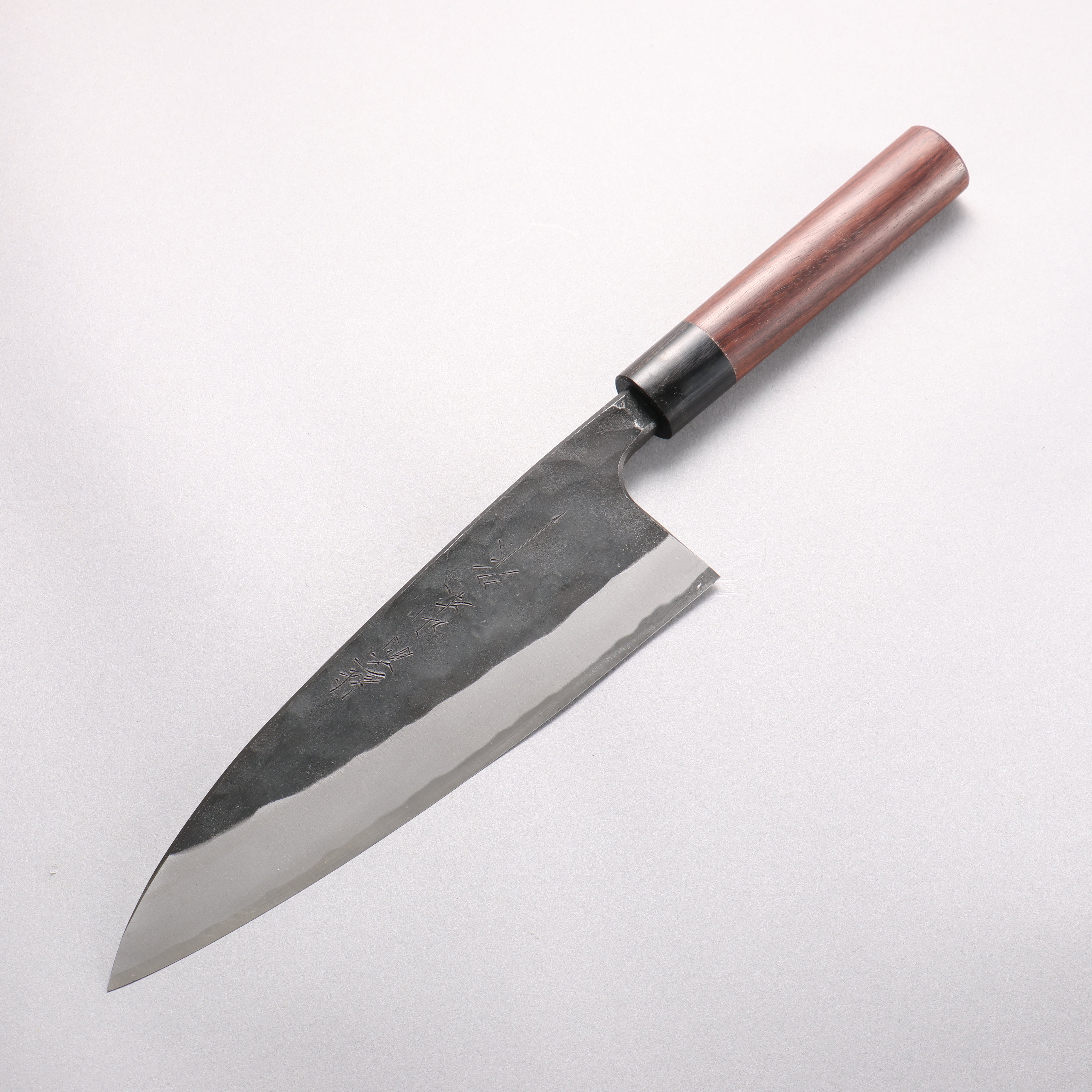 Nao Yamamoto White Steel No.2 Kurouchi Double-sided Deba 210mm Rosewood (Ferrule: Black Pakka Wood) Handle - Japanny - Best Japanese Knife
