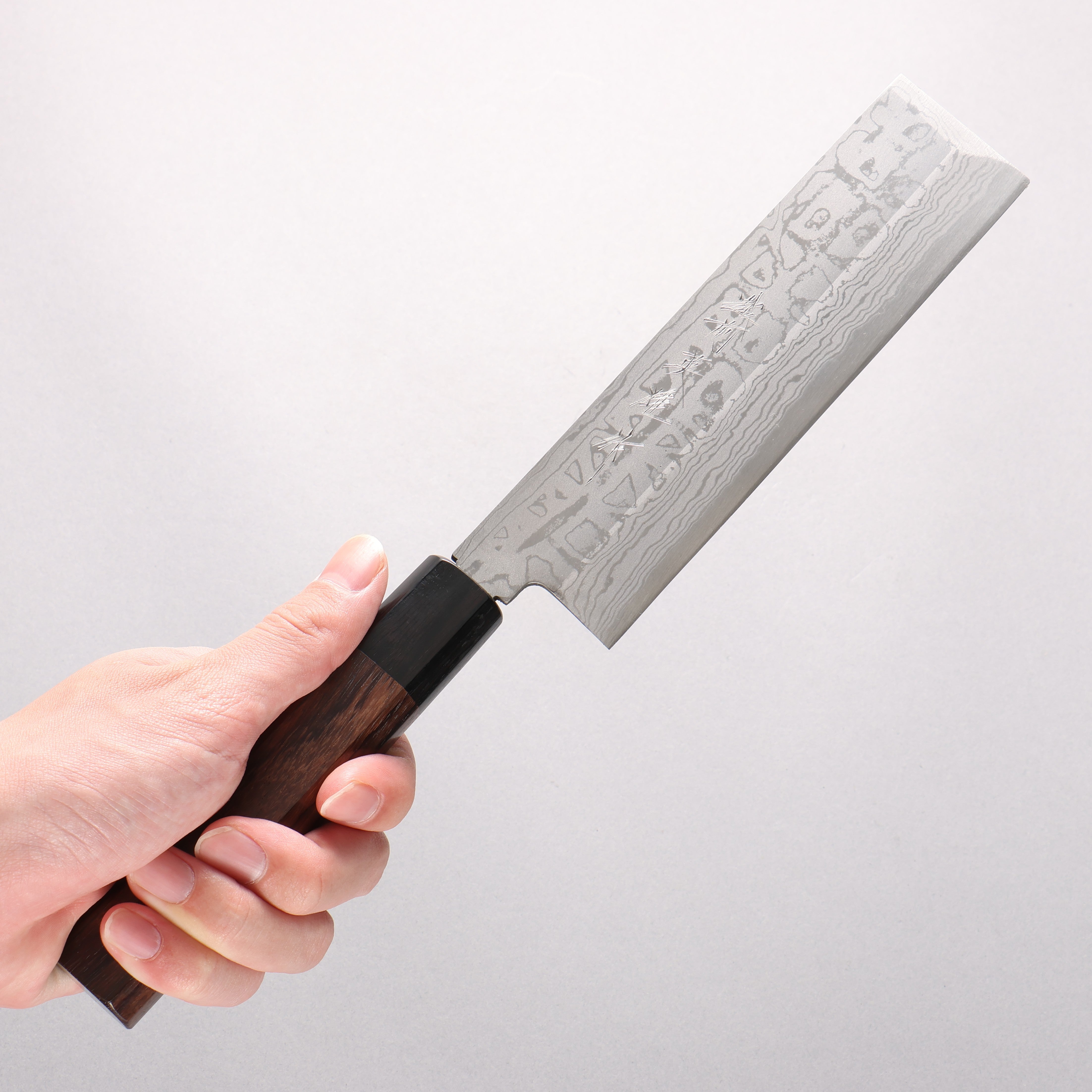 Hideo Kitaoka White Steel No.2 Damascus Kakugata Usuba 165mm Shitan Handle - Japanny - Best Japanese Knife