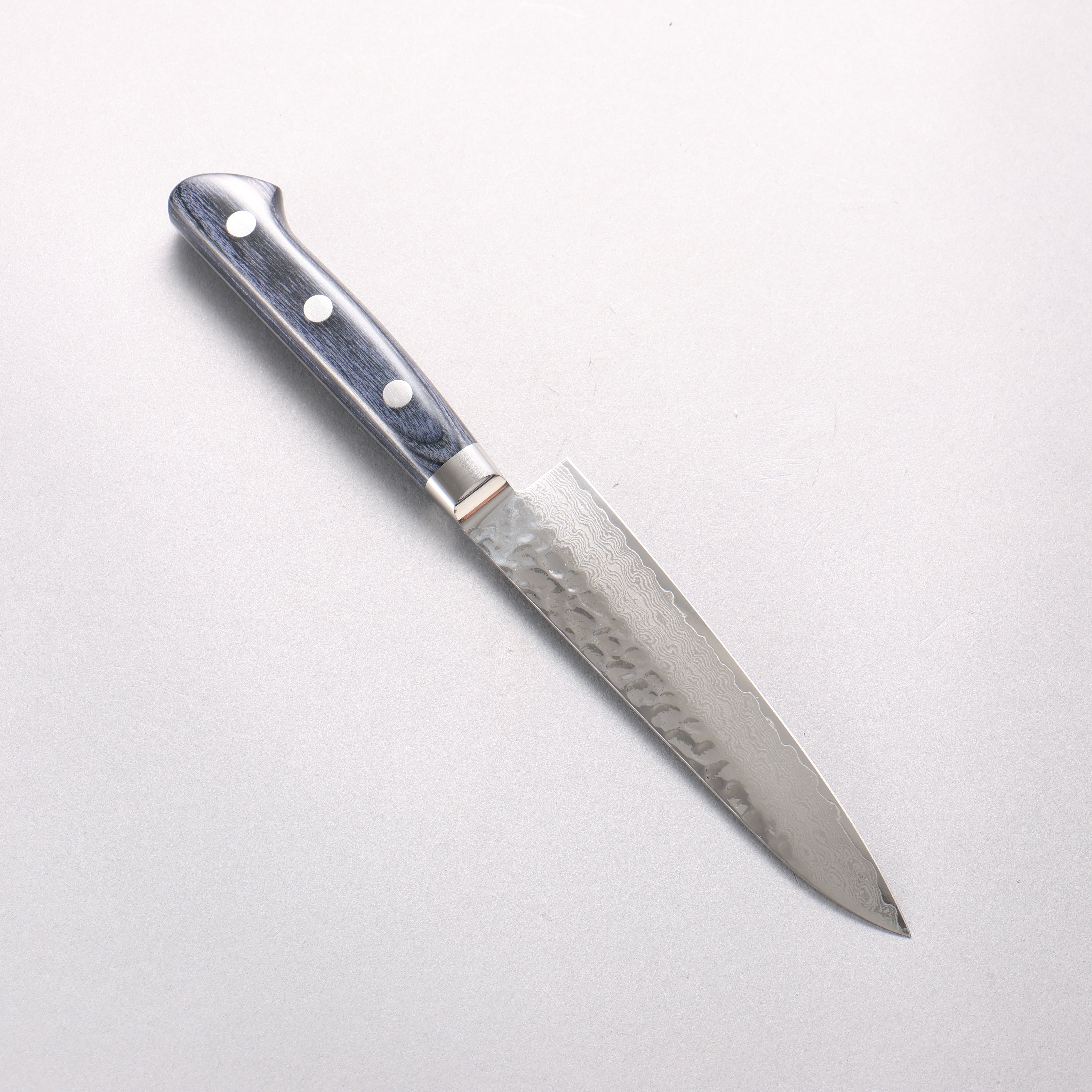 Seisuke VG10 Hammered Damascus Migaki Finished Petty-Utility 135mm Navy blue Pakka wood Handle with Sheath - Japanny - Best Japanese Knife