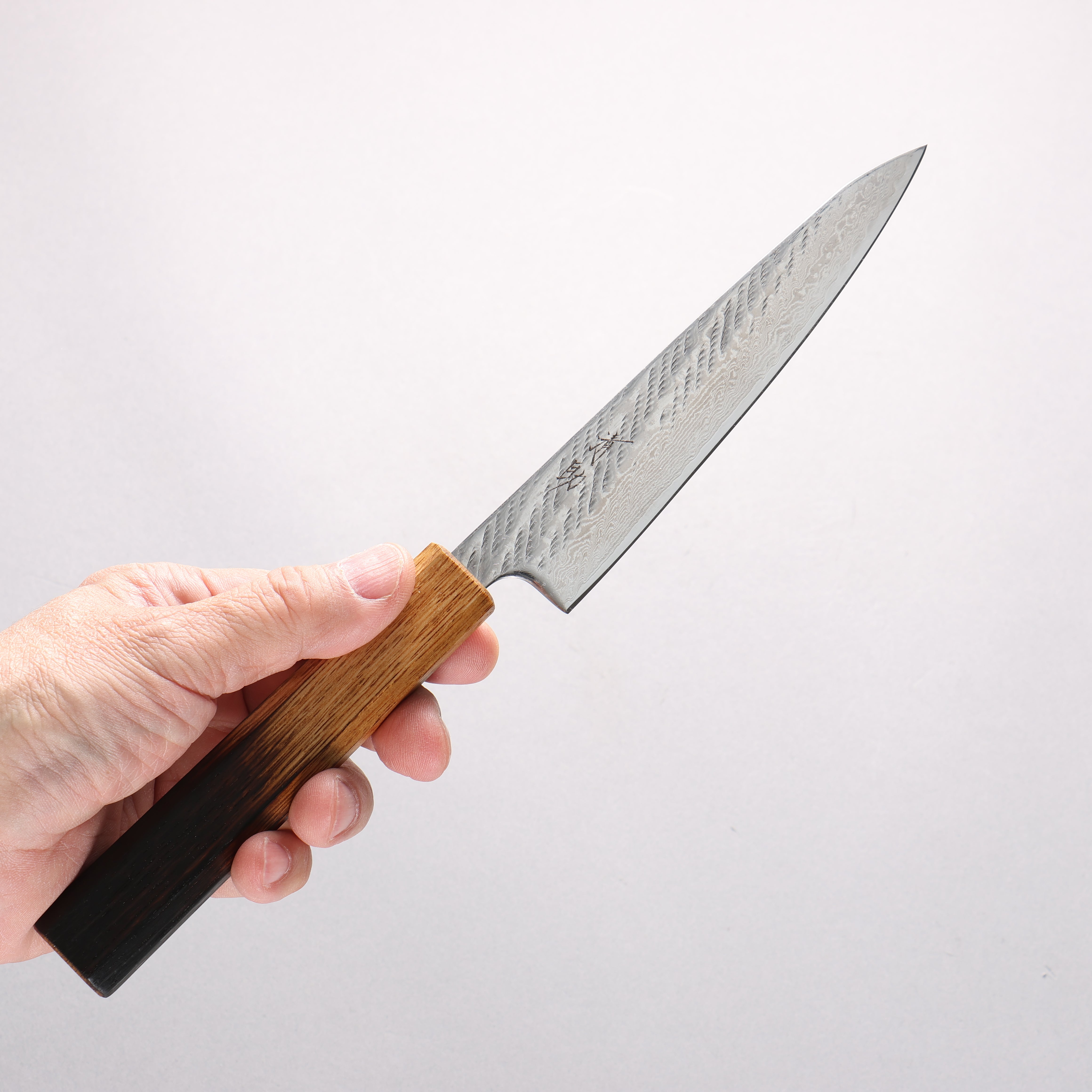 Seisuke AUS10 Hammered Damascus Rope Pattern Petty-Utility 135mm Burnt Oak Handle - Japanny - Best Japanese Knife