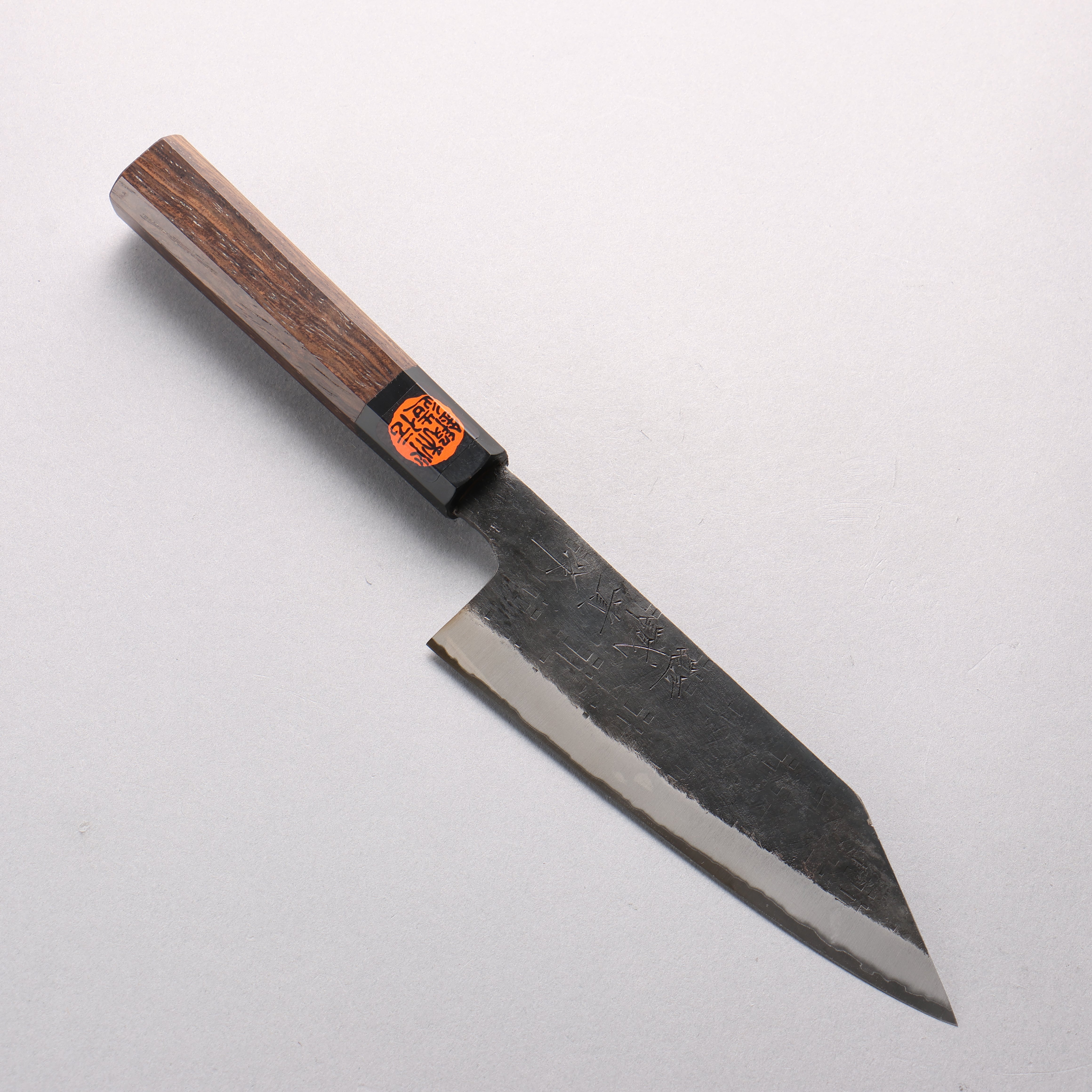 Shigeki Tanaka TEKKA Blue Steel No.2 Kurouchi Hammered(square) Kiritsuke Santoku 165mm Walnut Handle - Japanny - Best Japanese Knife