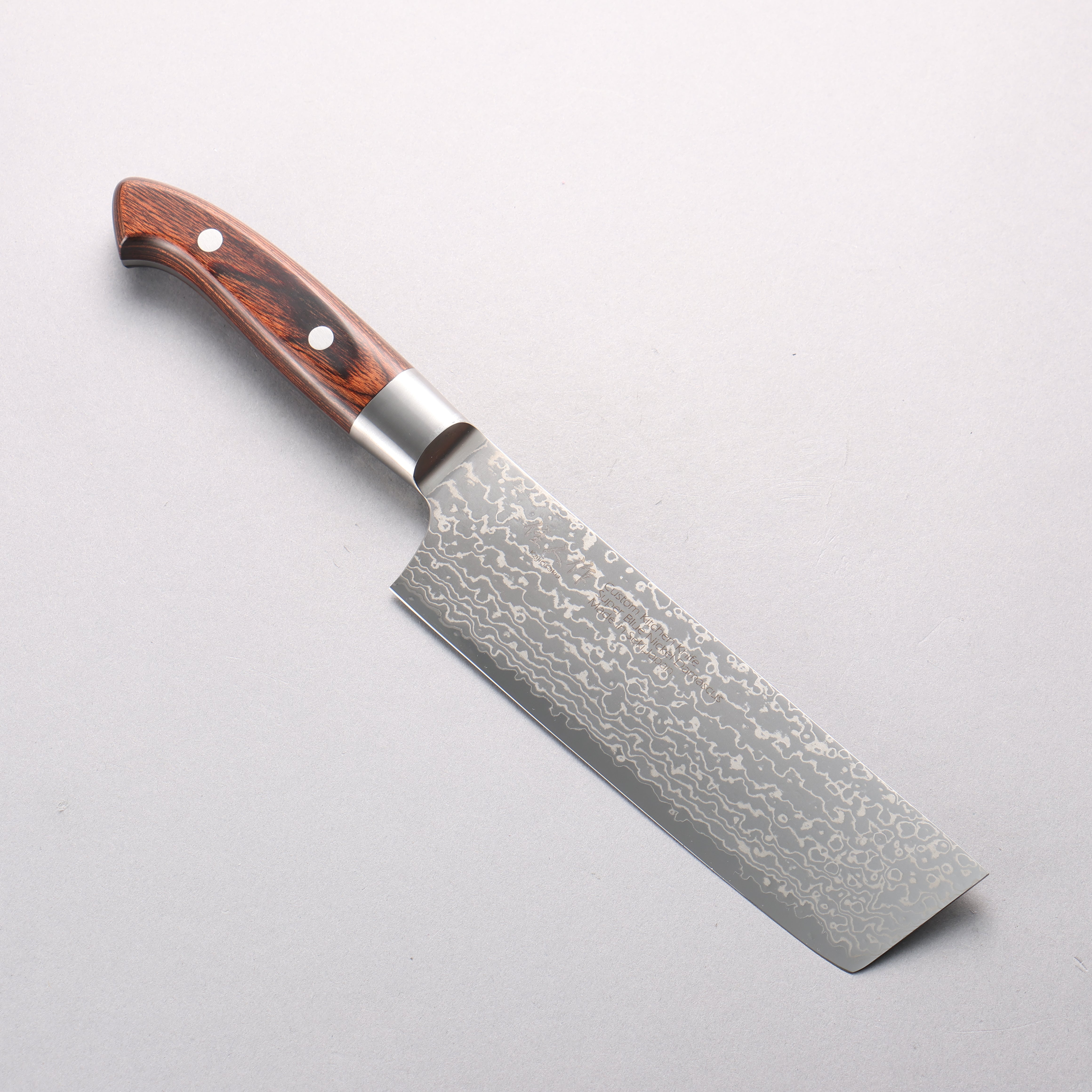 Kajin Blue Super Damascus Nakiri 175mm Mahogany Handle - Japanny - Best Japanese Knife