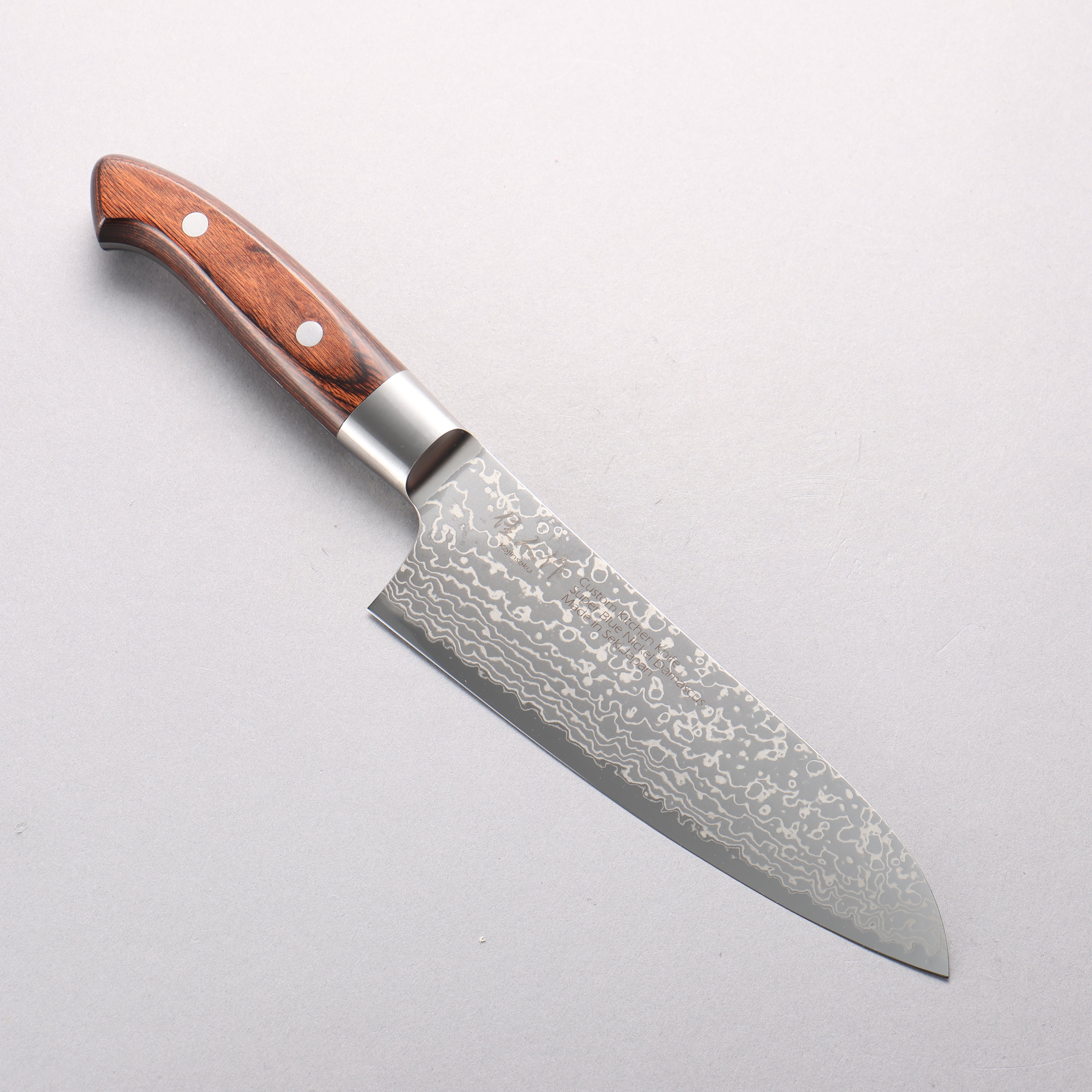 Kajin Blue Super Damascus Santoku 180mm Mahogany Handle - Japanny - Best Japanese Knife