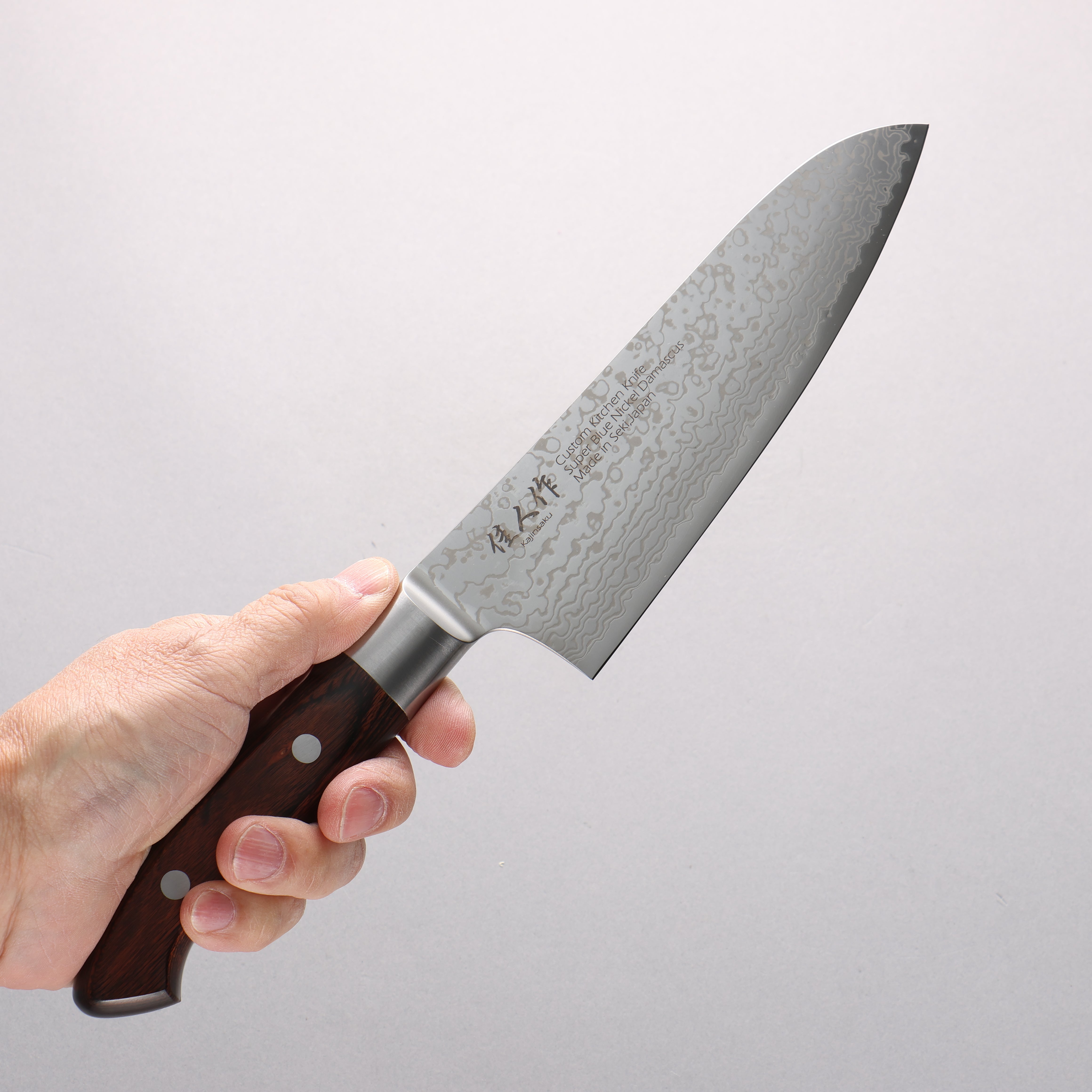Kajin Blue Super Damascus Santoku 180mm Mahogany Handle - Japanny - Best Japanese Knife
