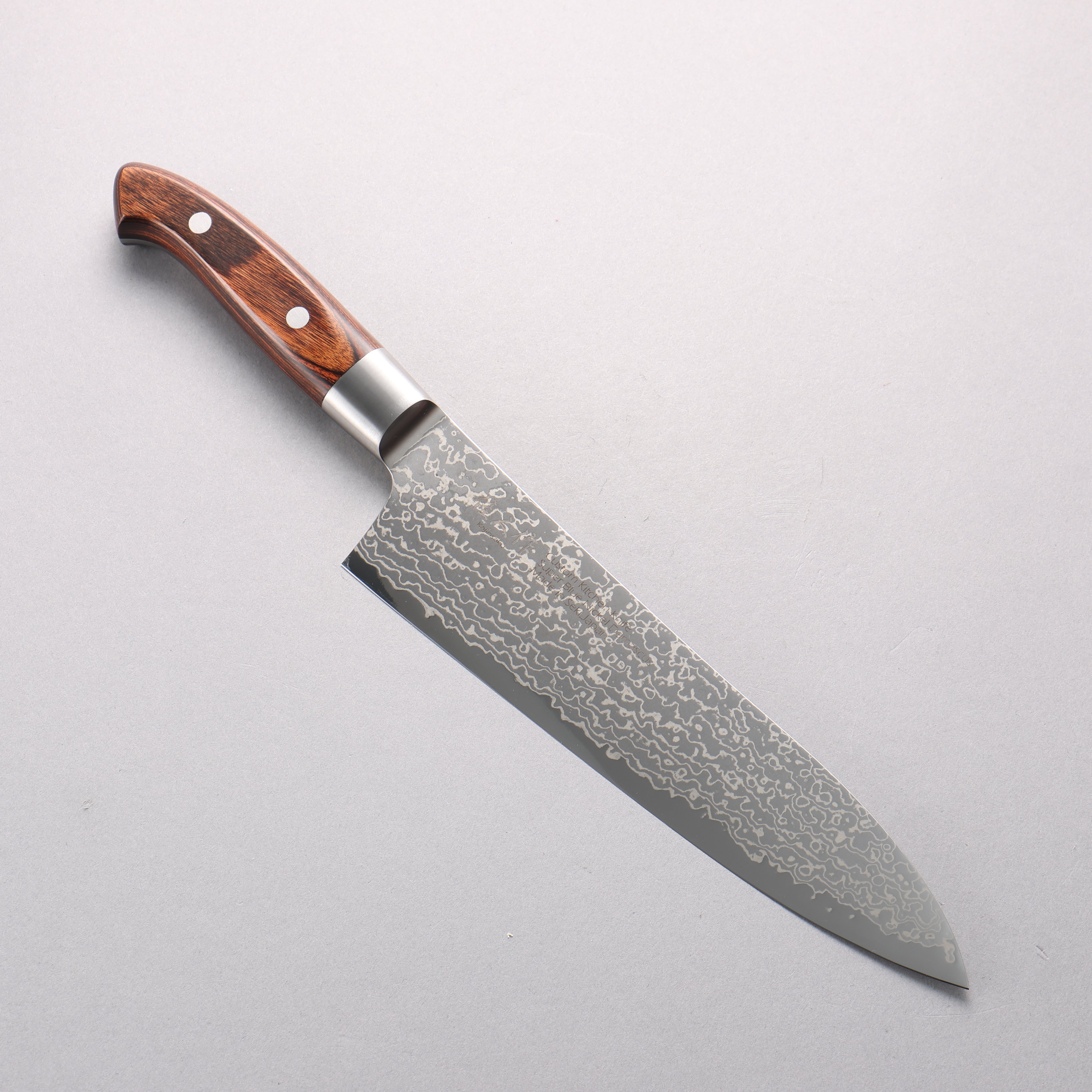 Kajin Blue Super Damascus Gyuto 210mm Mahogany Handle - Japanny - Best Japanese Knife