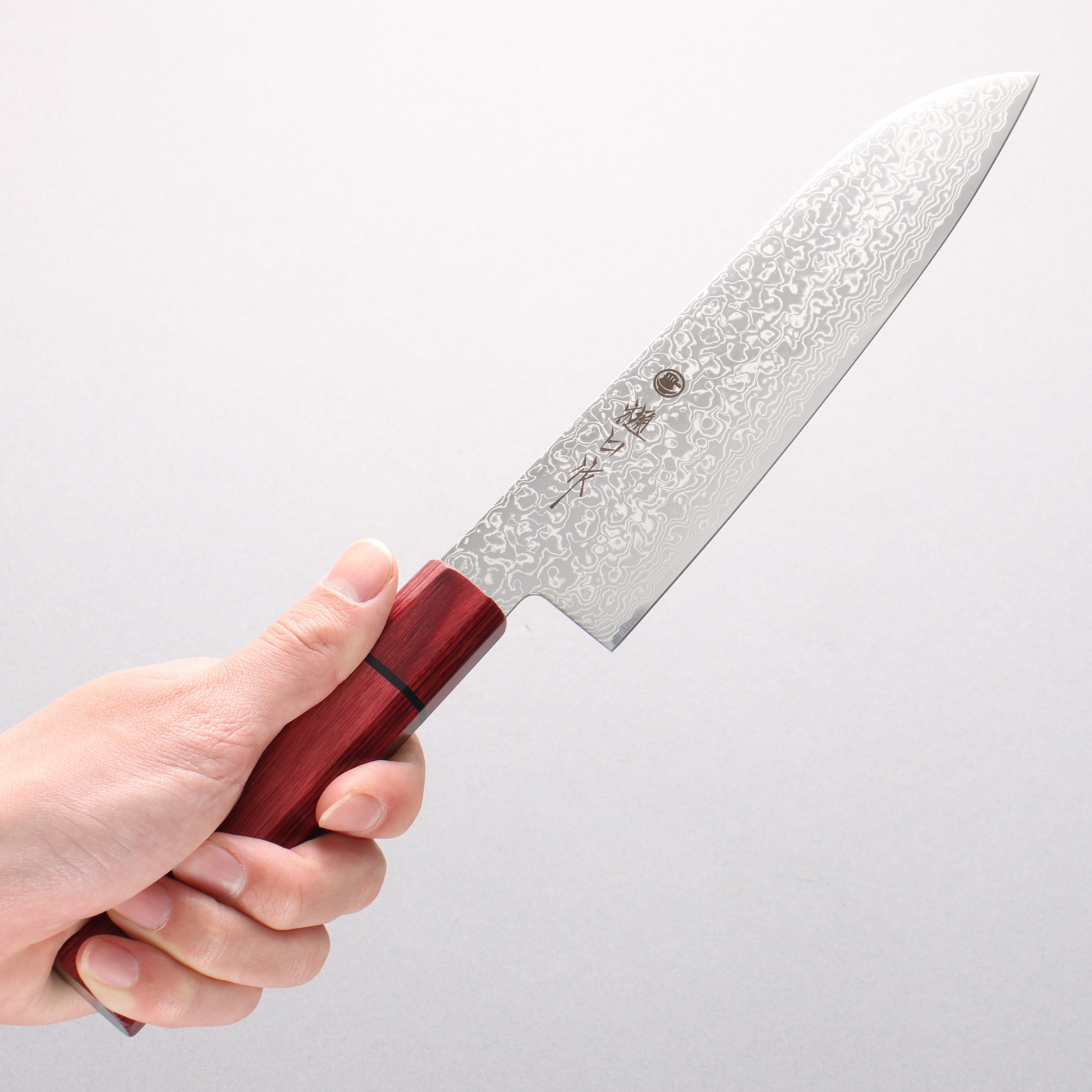 Higuchi SG2 Damascus Migaki Finished Santoku 180mm Red Pakka wood Handle - Japanny - Best Japanese Knife