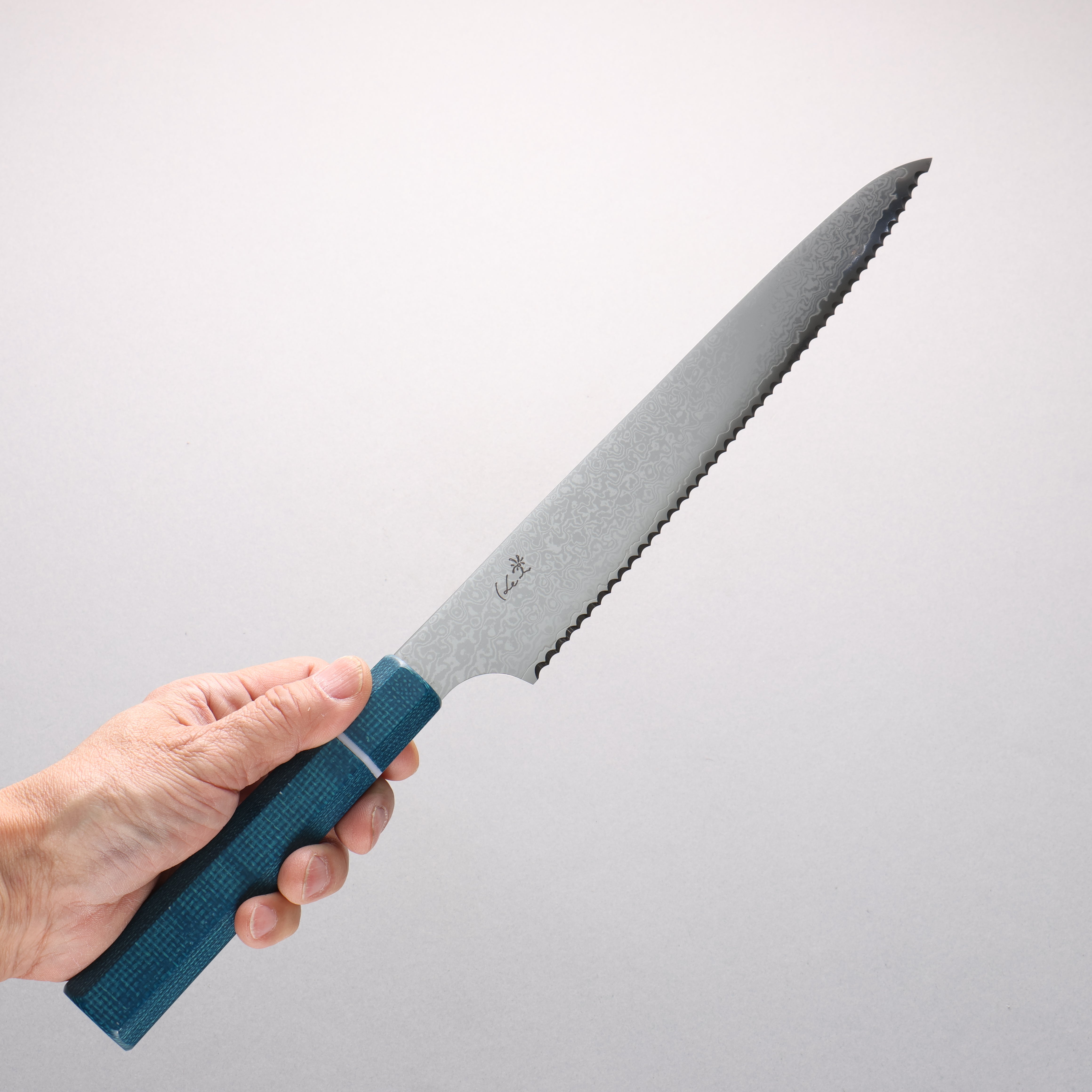 Kei VG10 Damascus Bread Slicer 240mm Blue Micarta Handle - Japanny - Best Japanese Knife