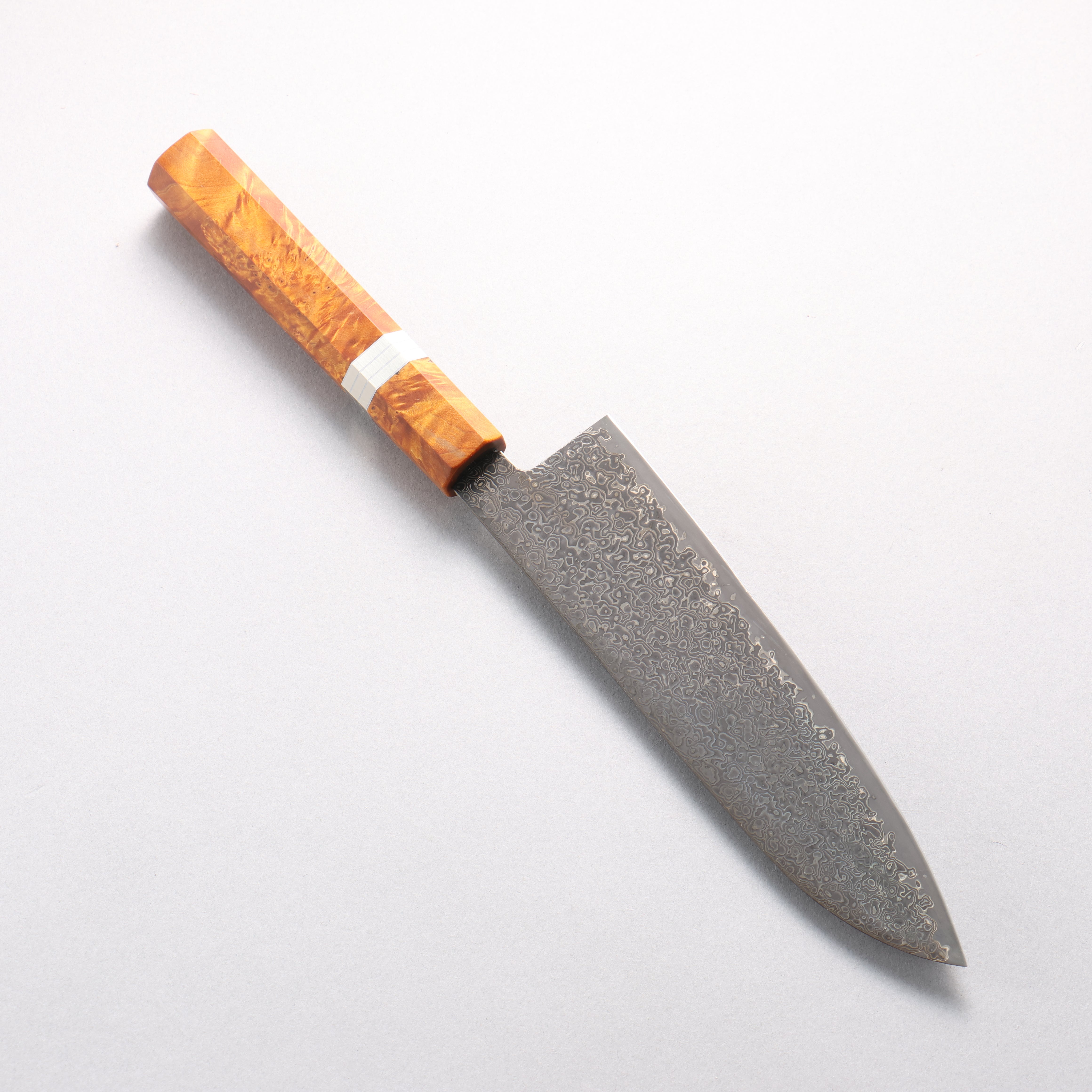 Kanjyo SG2 Black Damascus Santoku 180mm Brown Stabilized Wood (Silver Rings) Handle - Japanny - Best Japanese Knife