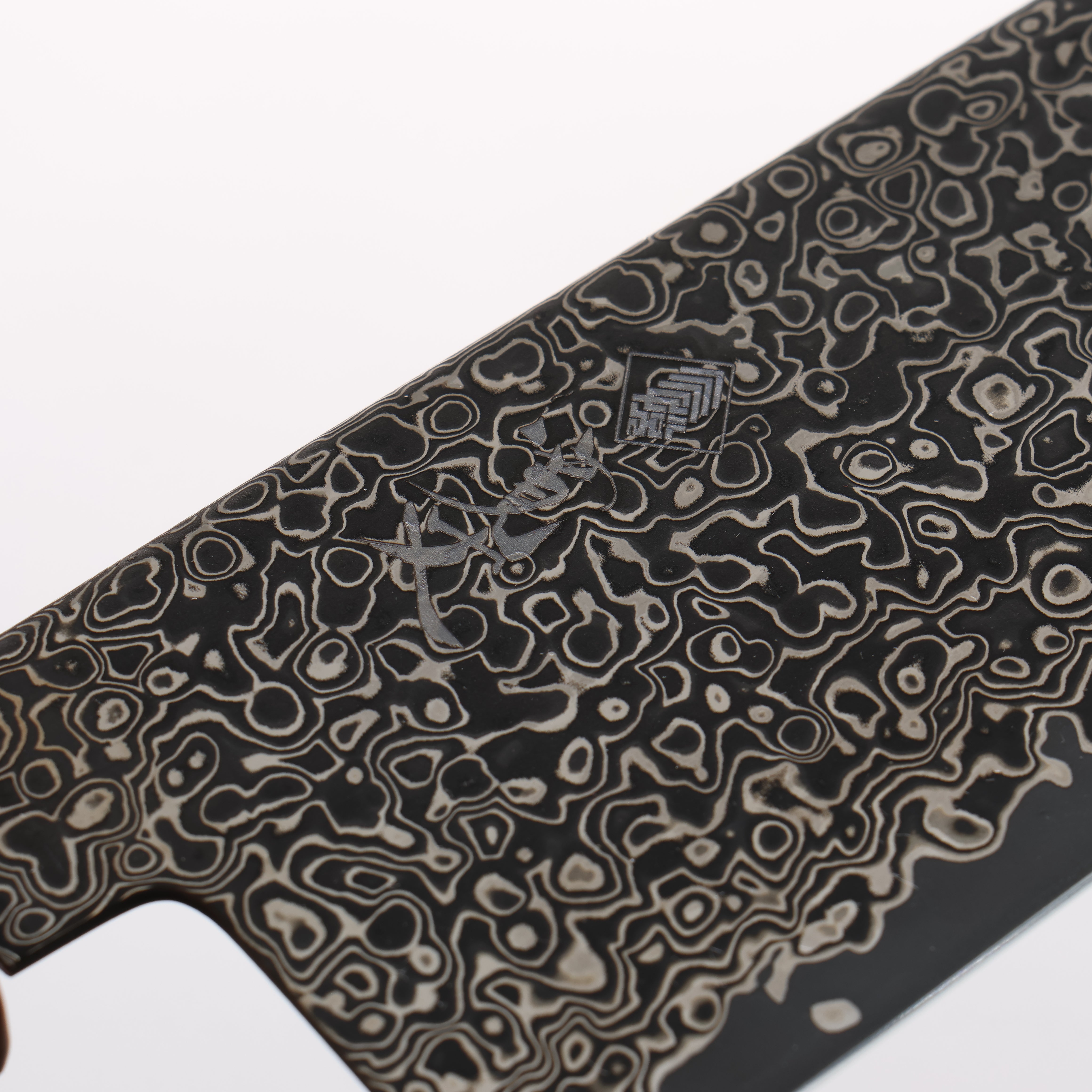 Kanjyo SG2 Black Damascus Kiritsuke Santoku 180mm Brown Stabilized Wood (Silver Rings) Handle - Japanny - Best Japanese Knife
