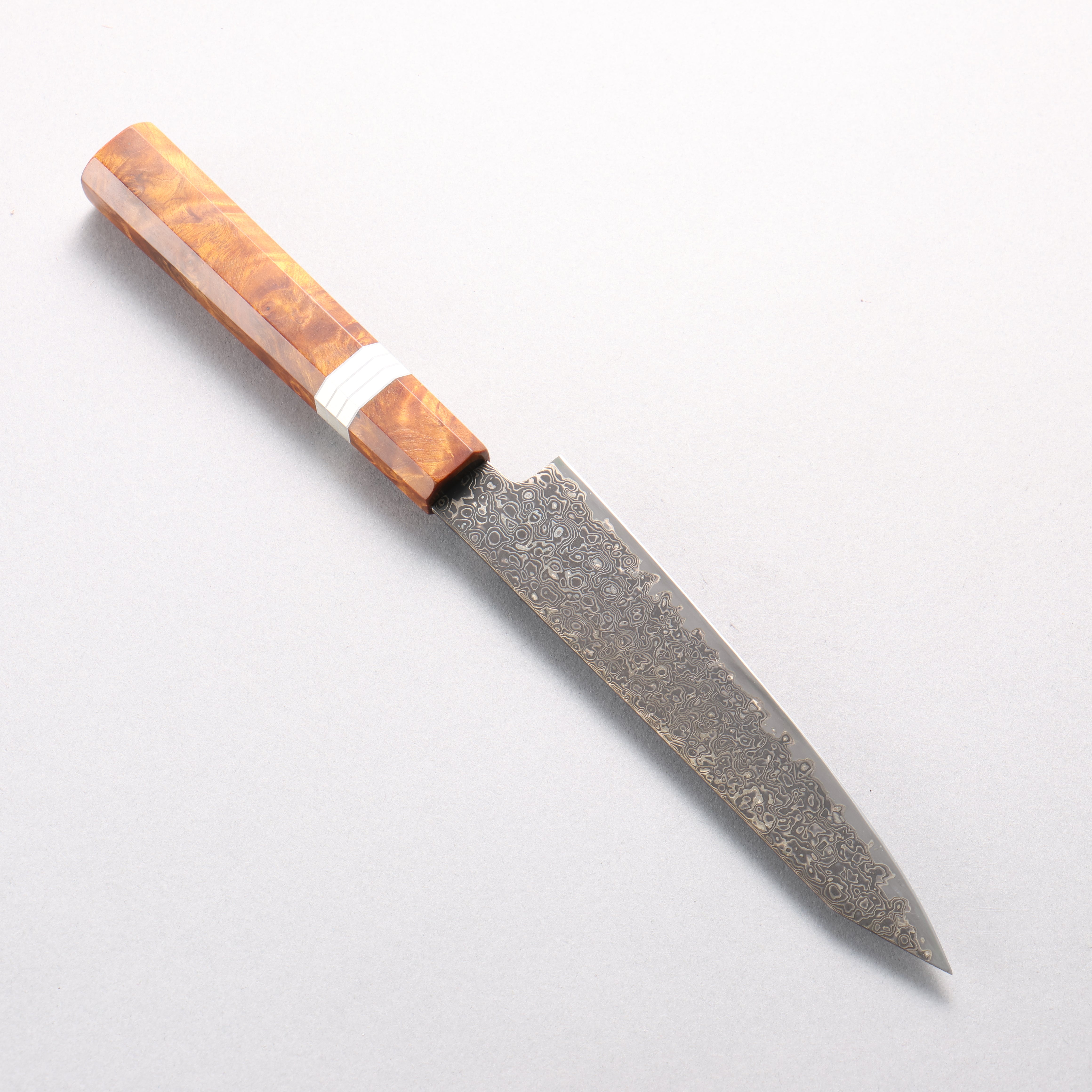 Kanjyo SG2 Black Damascus Kiritsuke Petty-Utility 150mm Brown Stabilized Wood (Silver Rings) Handle - Japanny - Best Japanese Knife