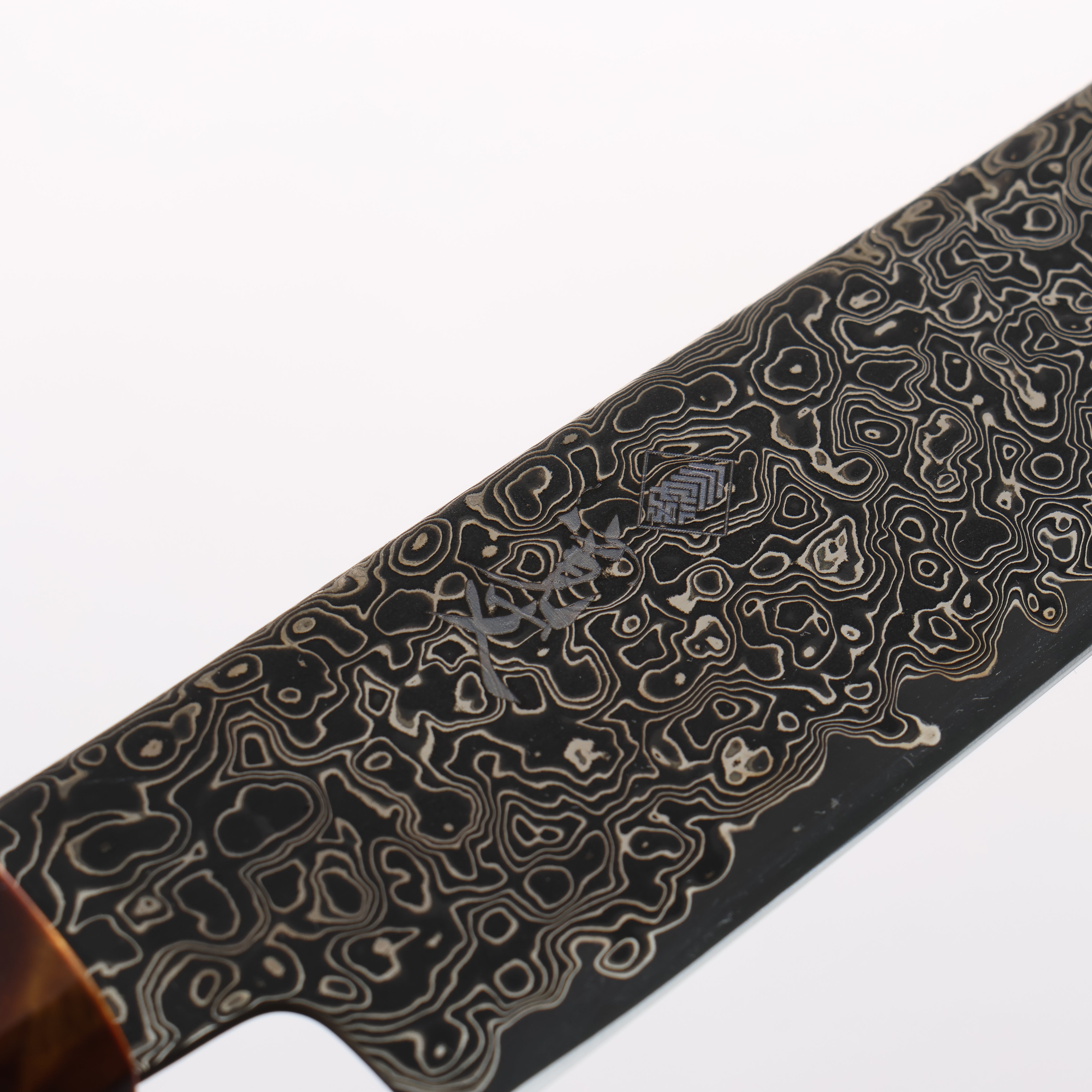 Kanjyo SG2 Black Damascus Kiritsuke Petty-Utility 150mm Brown Stabilized Wood (Silver Rings) Handle - Japanny - Best Japanese Knife