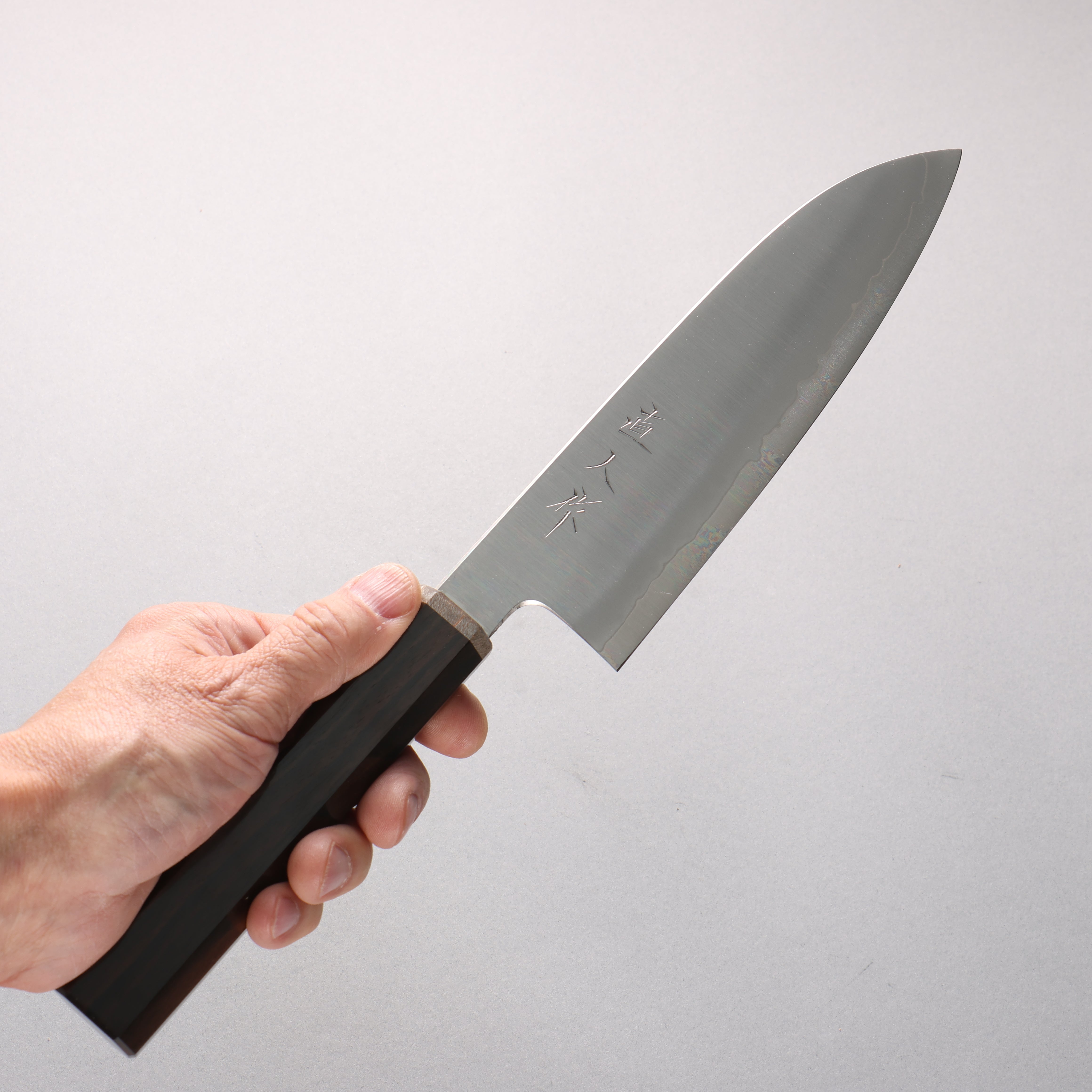Naohito Myojin Cobalt Special Steel Santoku 170mm Striped Ebony (Narrow Ferrule: Black Stabilized Wood) Handle - Japanny - Best Japanese Knife