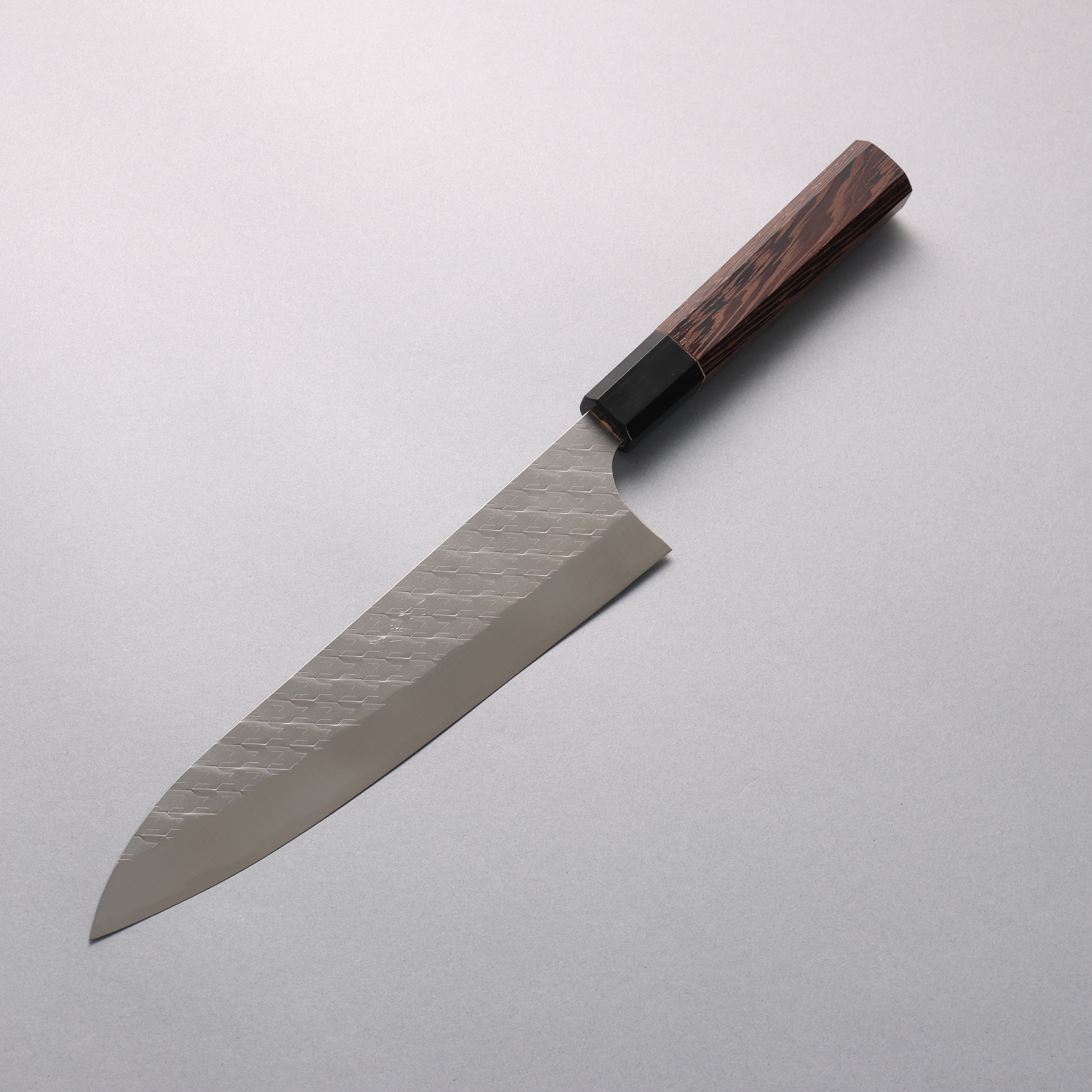 Shungo Ogata SPG STRIX Hammered Damascus Gyuto 210mm Wenge (ferrule: Black Buffalo Horn) Handle - Japanny - Best Japanese Knife