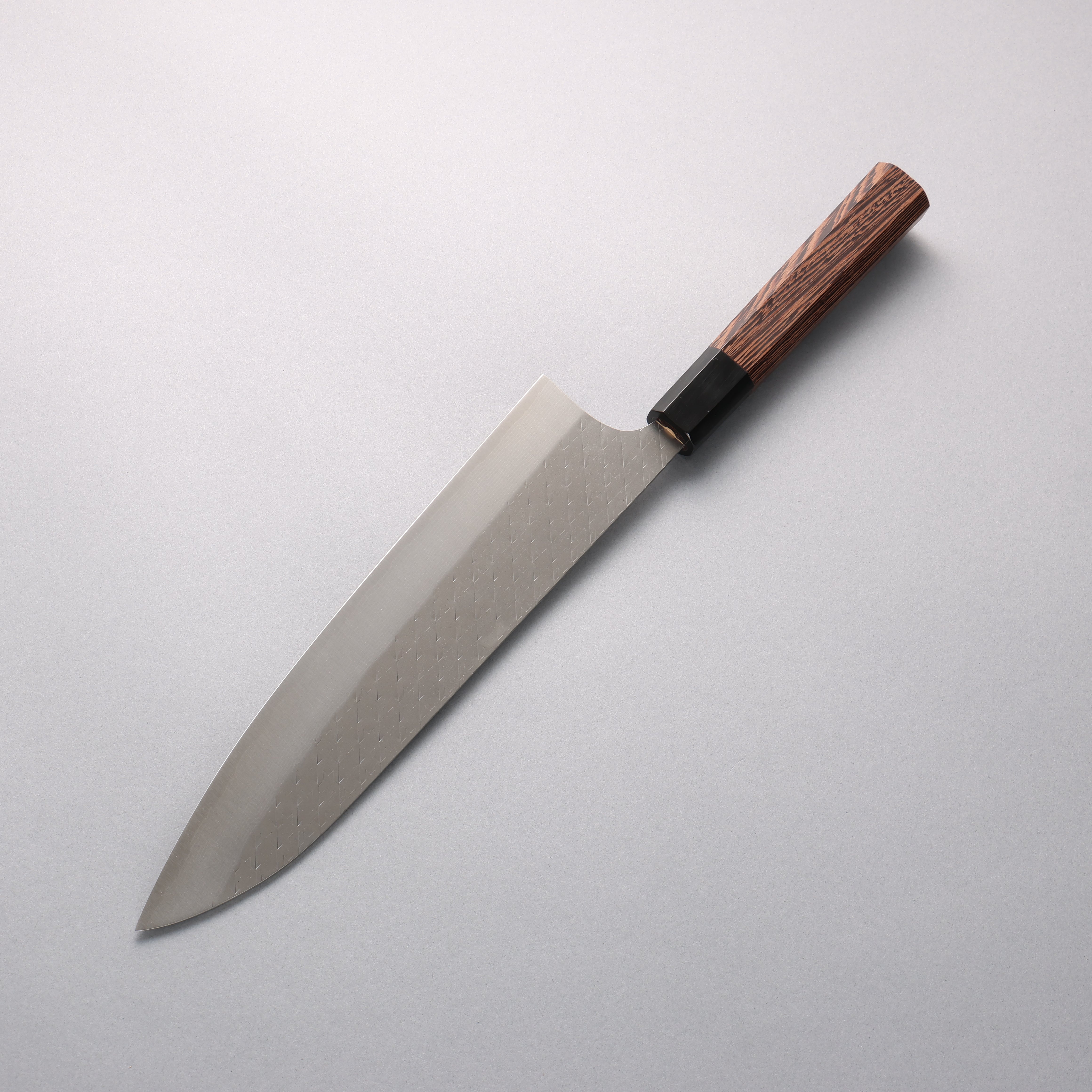 Shungo Ogata SPG STRIX Hammered Damascus Gyuto 240mm Wenge (ferrule: Black Buffalo Horn) Handle - Japanny - Best Japanese Knife