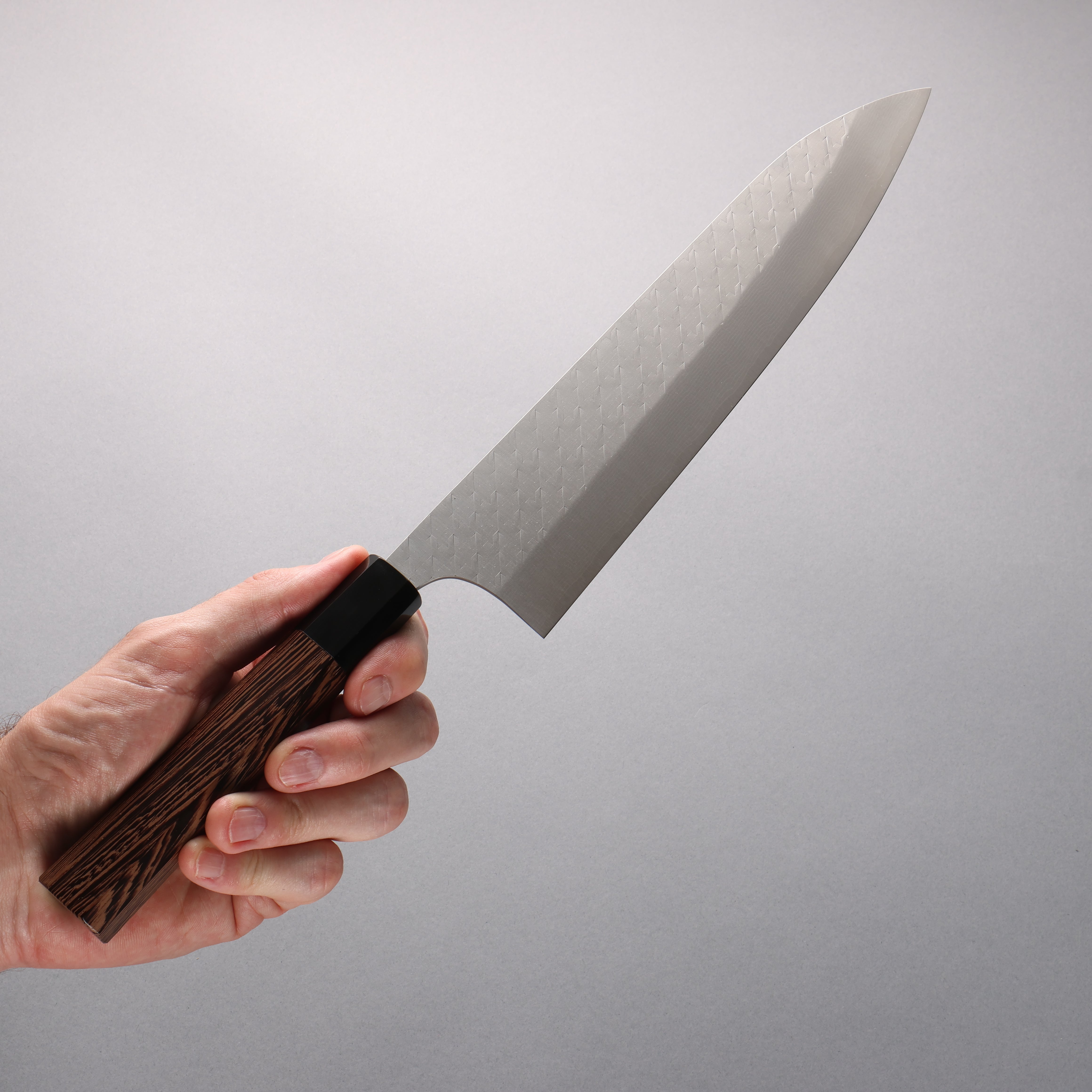Shungo Ogata SPG STRIX Hammered Damascus Gyuto 240mm Wenge (ferrule: Black Buffalo Horn) Handle - Japanny - Best Japanese Knife