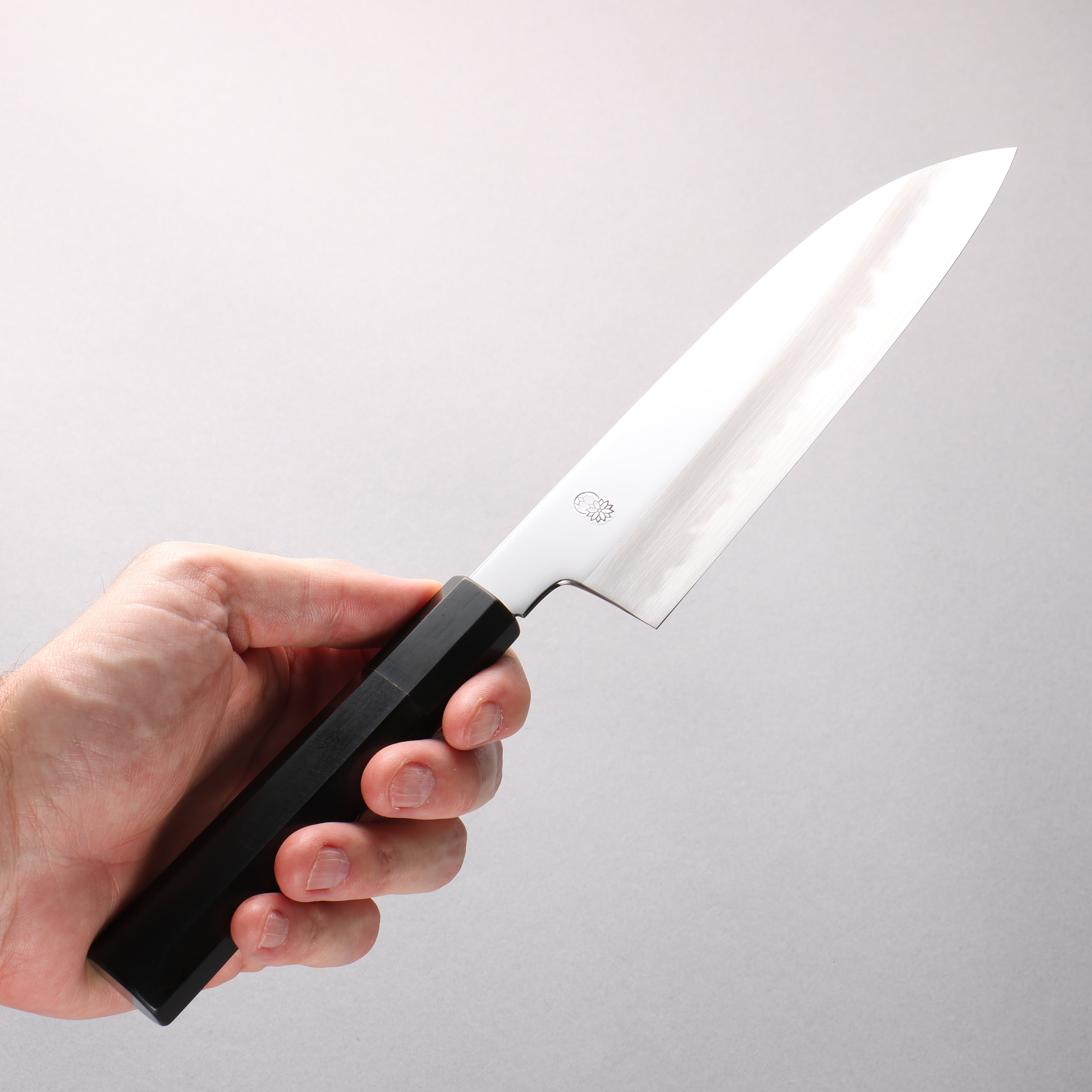 Choyo White Steel Mirrored Finish Santoku 180mm Ebony Wood (ferrule: Black Water Buffalo Horn) Handle - Japanny - Best Japanese Knife