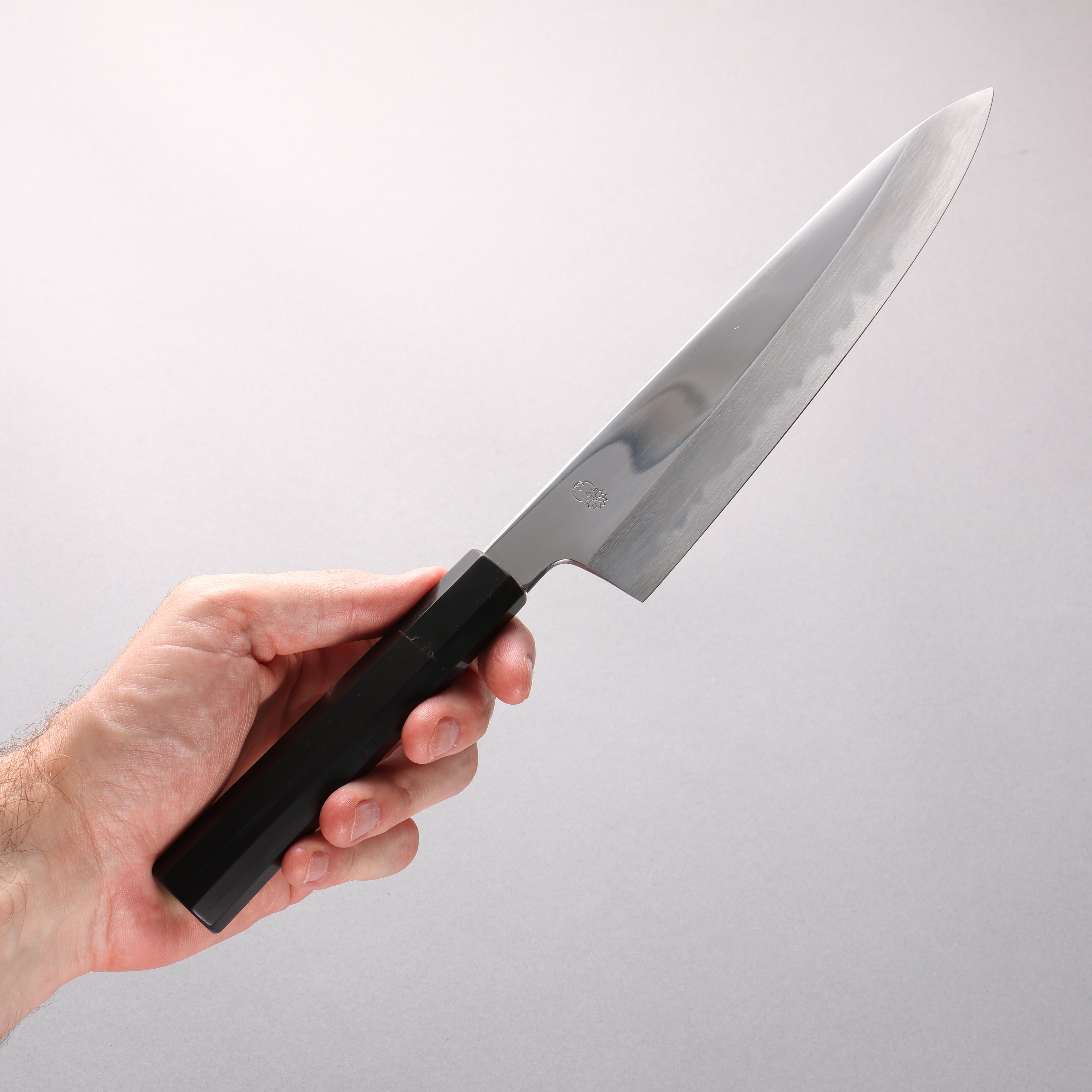 Choyo Blue Steel No.1 Mirrored Finish Gyuto 210mm Ebony Wood (ferrule: Black Water Buffalo Horn) Handle - Japanny - Best Japanese Knife