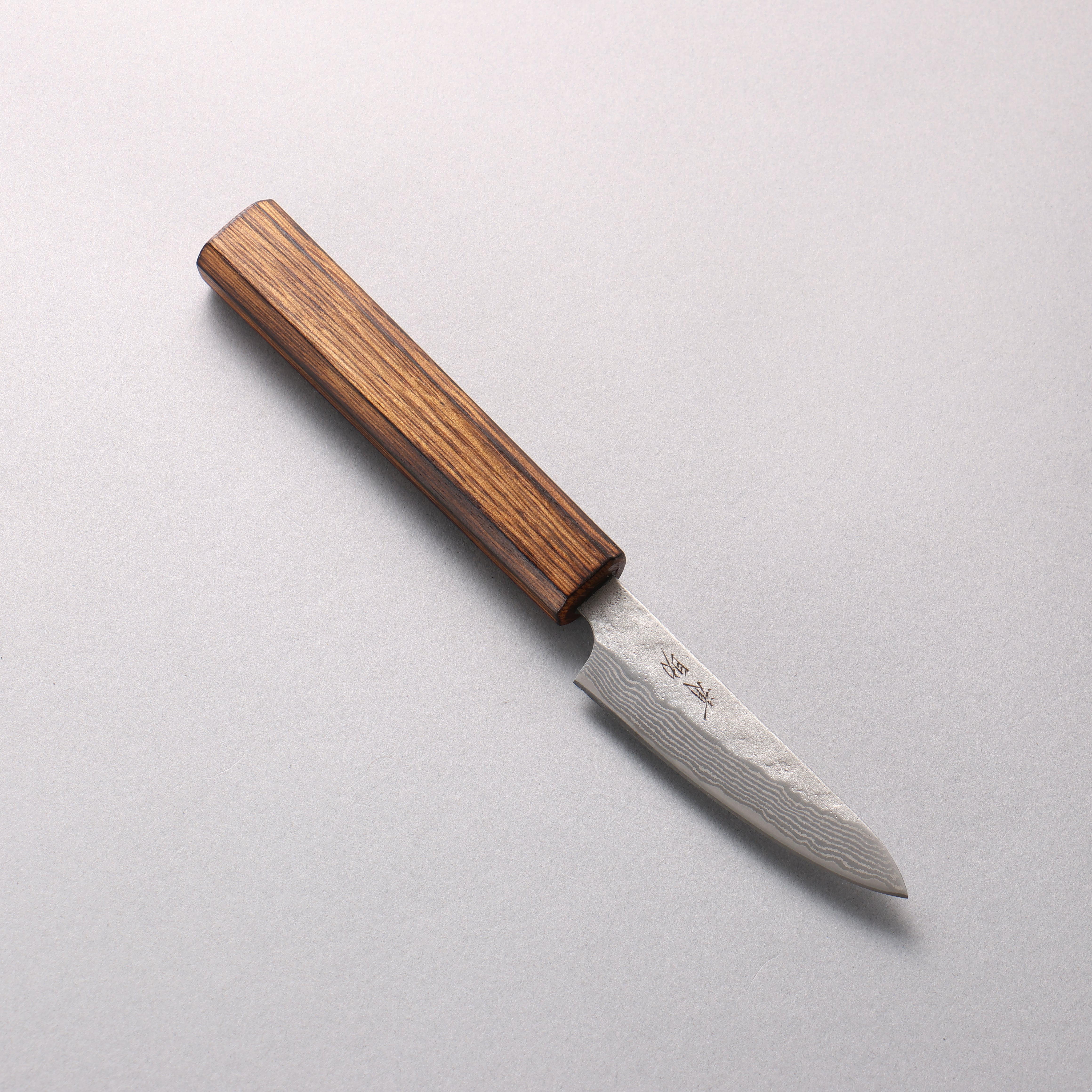Seisuke Stainless Steel 440C Hammered Damascus Petty-Utility 80mm Oak Handle
