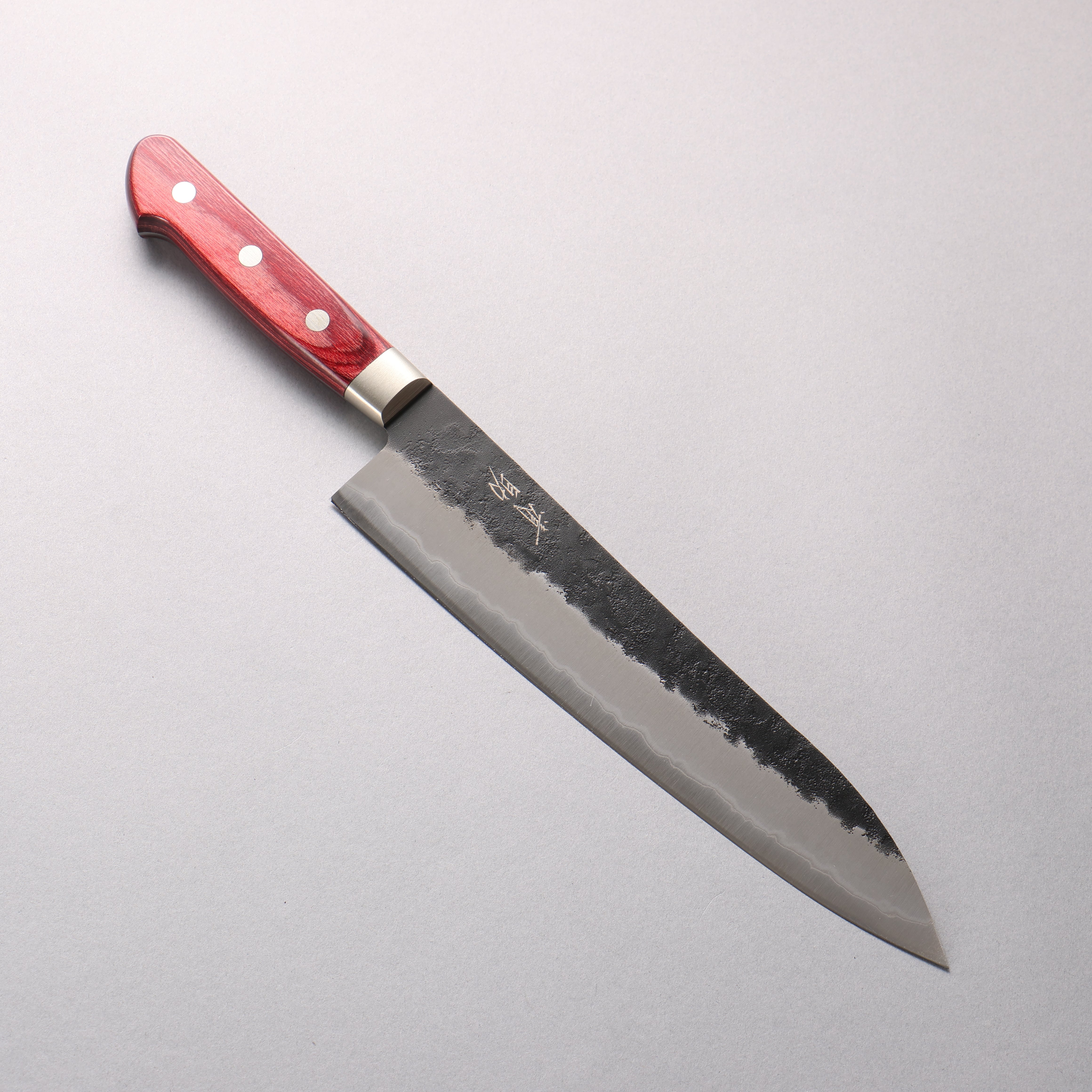 Seisuke Kuronashi Blue Super Nashiji Kurouchi Gyuto 210mm Red Pakka wood Handle - Japanny - Best Japanese Knife
