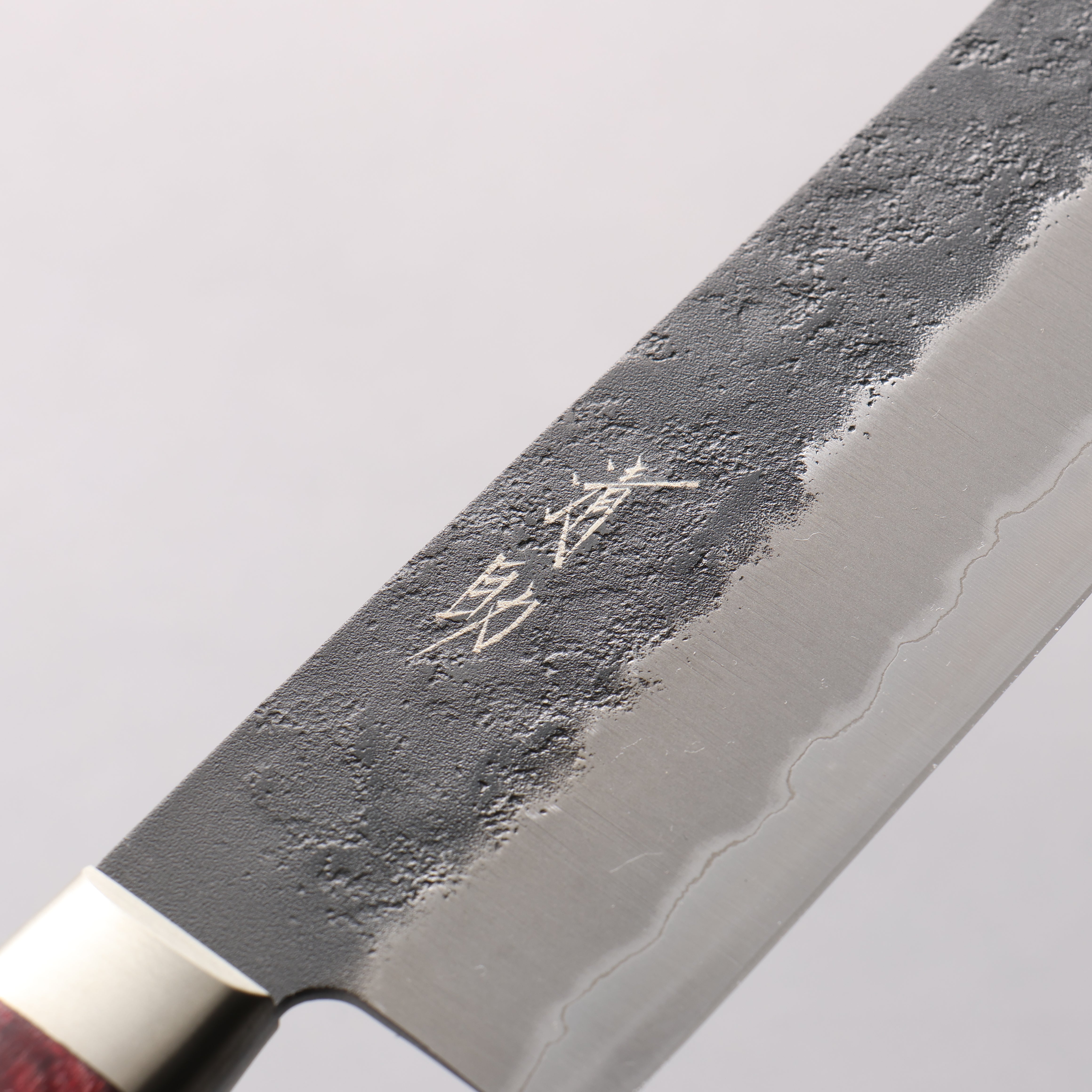 Seisuke Kuronashi Blue Super Nashiji Kurouchi Gyuto 210mm Red Pakka wood Handle - Japanny - Best Japanese Knife