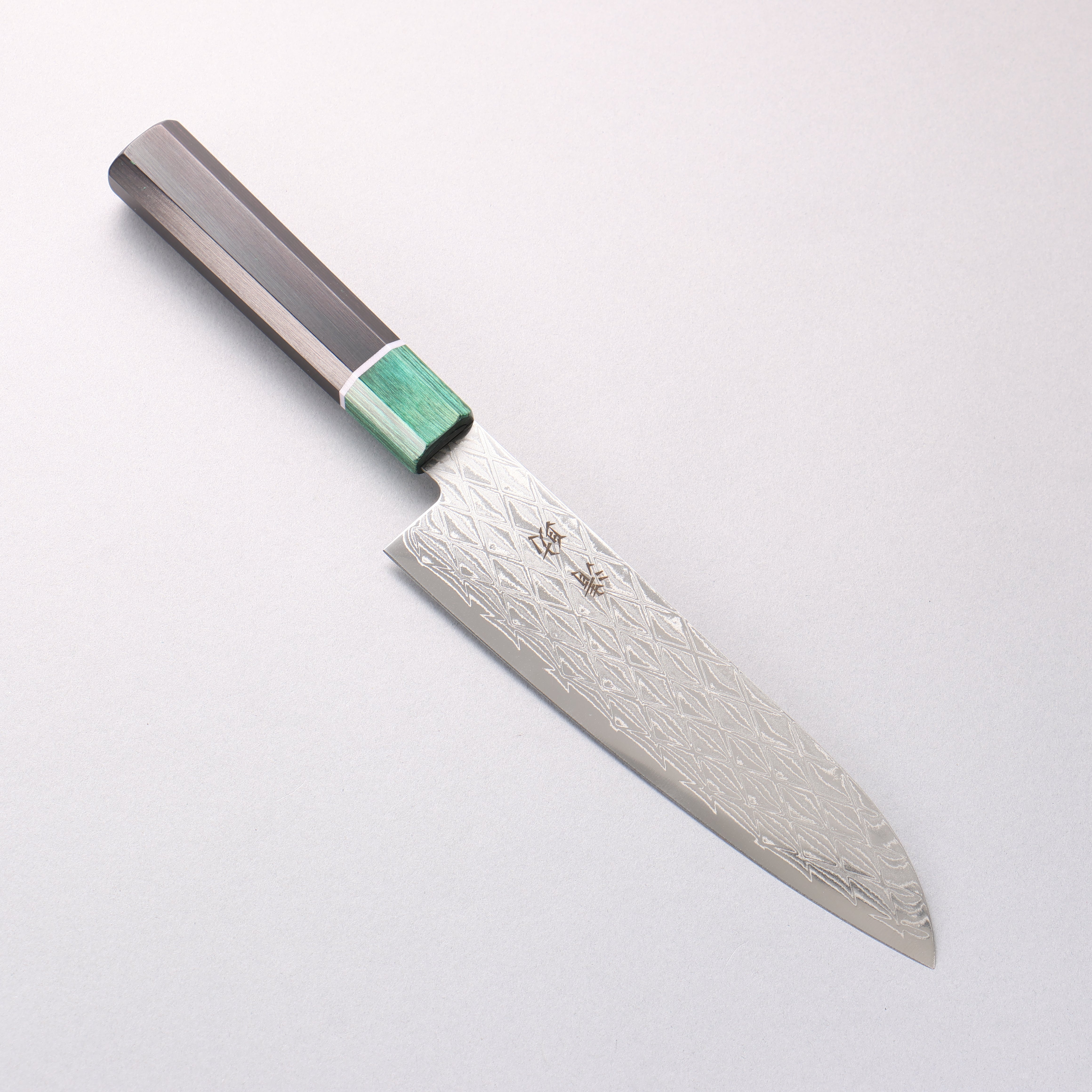 Seisuke AUS10 Mirror Crossed Santoku  180mm Black Pakka wood(ferrule: Green Pakka wood) Handle