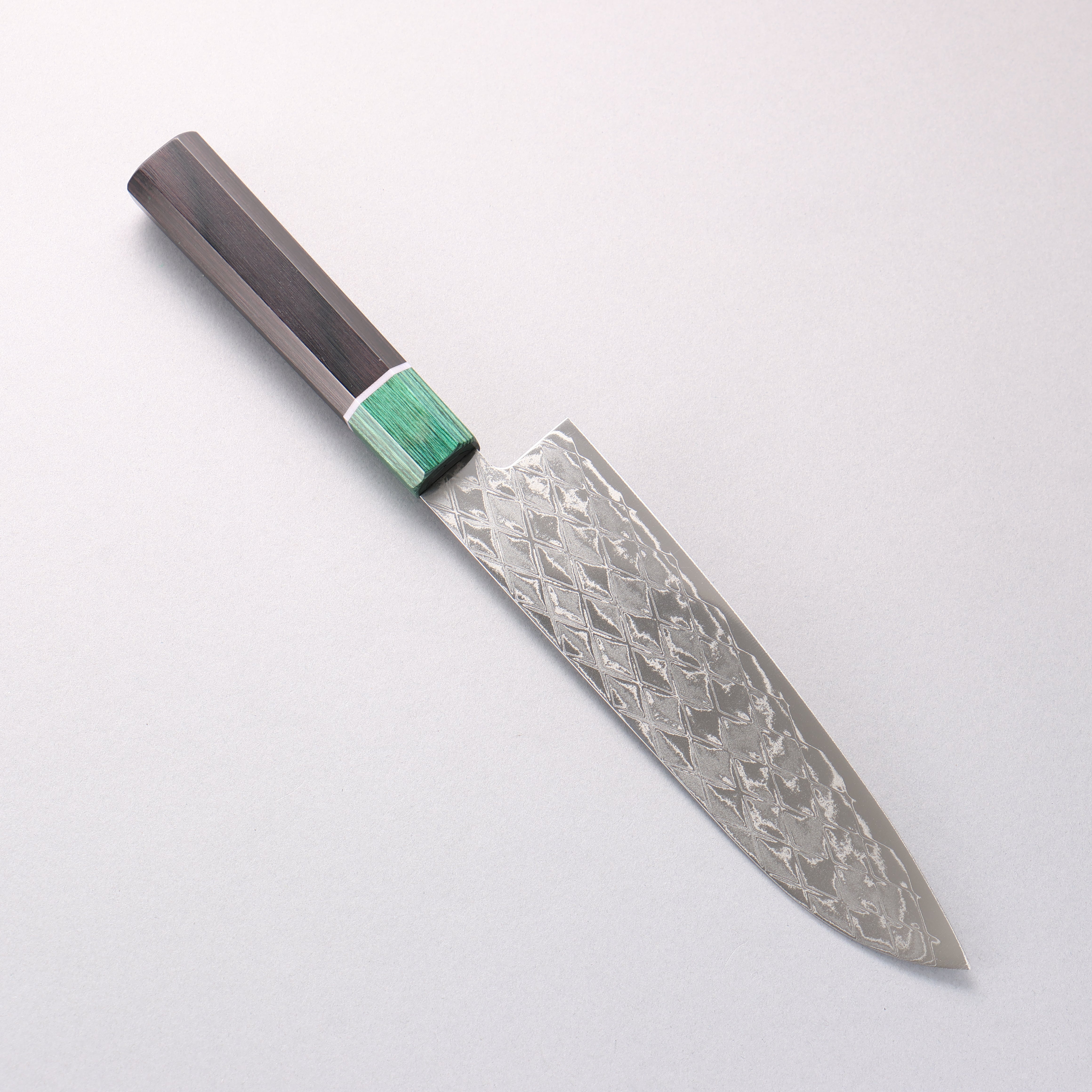 Seisuke AUS10 Mirror Crossed Santoku  180mm Black Pakka wood(ferrule: Green Pakka wood) Handle