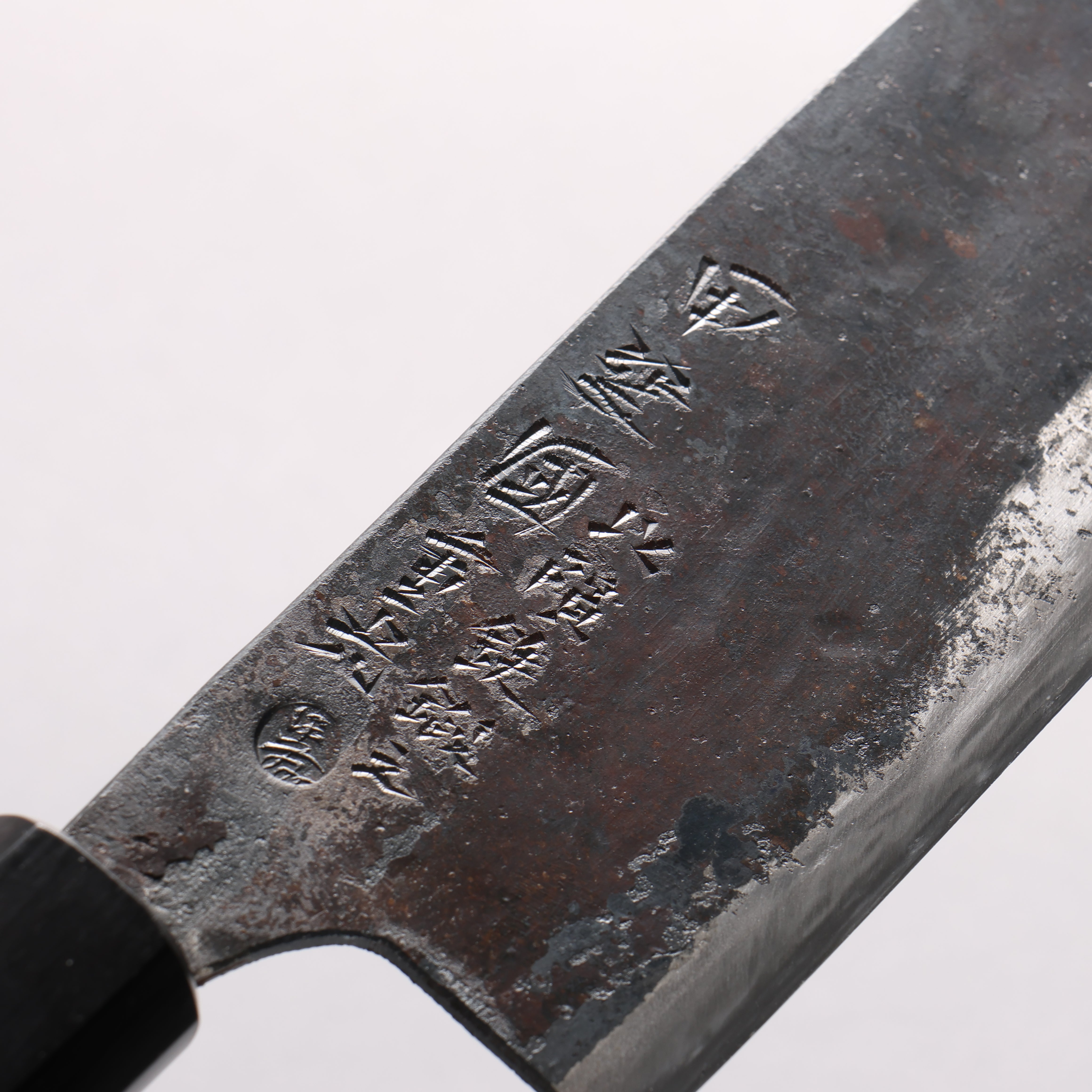 Shigemitsu Ito Tamahagane Meteorite Cladded Black Finished Santoku 180mm Rosewood (ferrule: Black Pakka wood With Silver Lining) Handle - Japanny - Best Japanese Knife