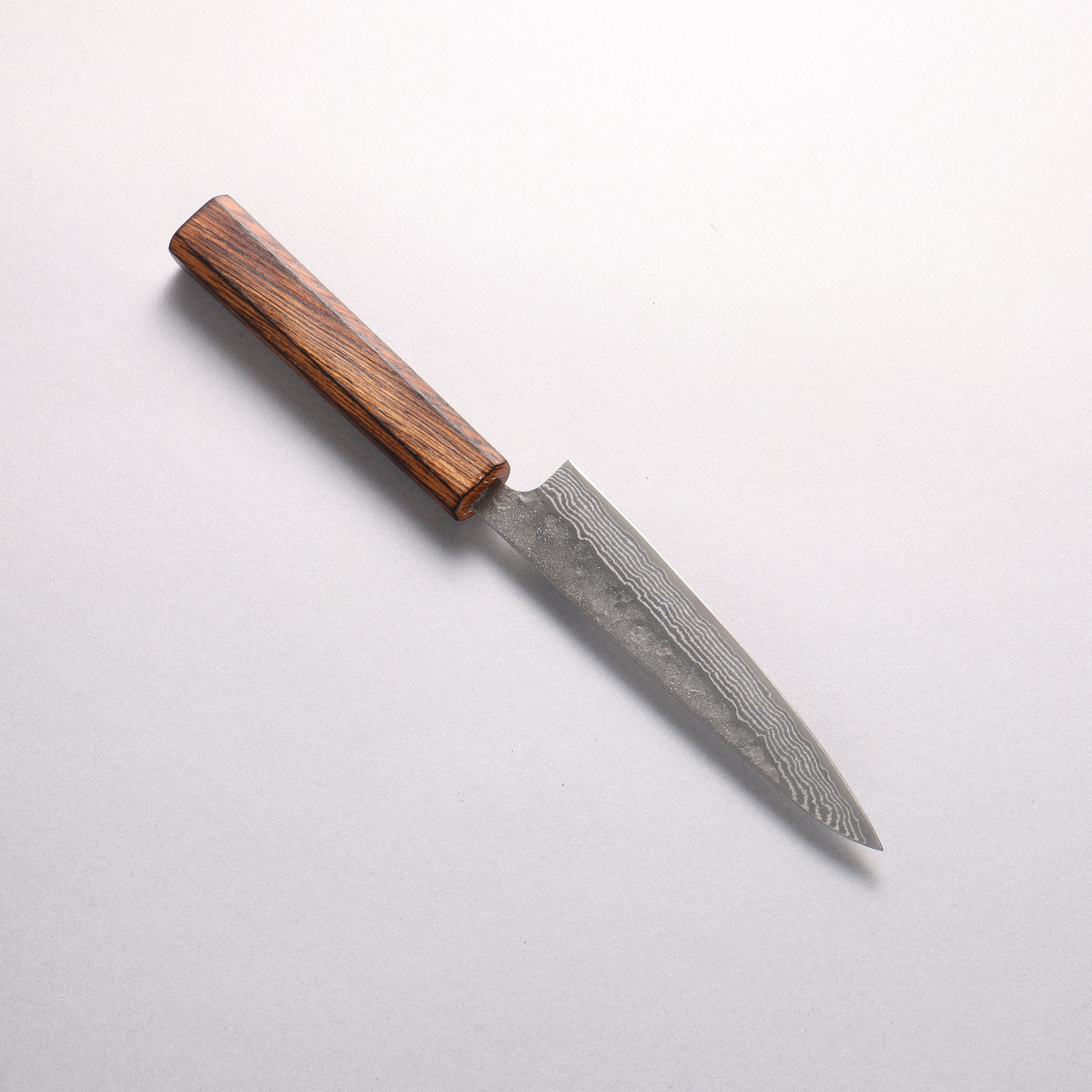 Seisuke Stainless Steel 440C Hammered Damascus Petty-Utility 135mm Oak Handle - Japanny - Best Japanese Knife