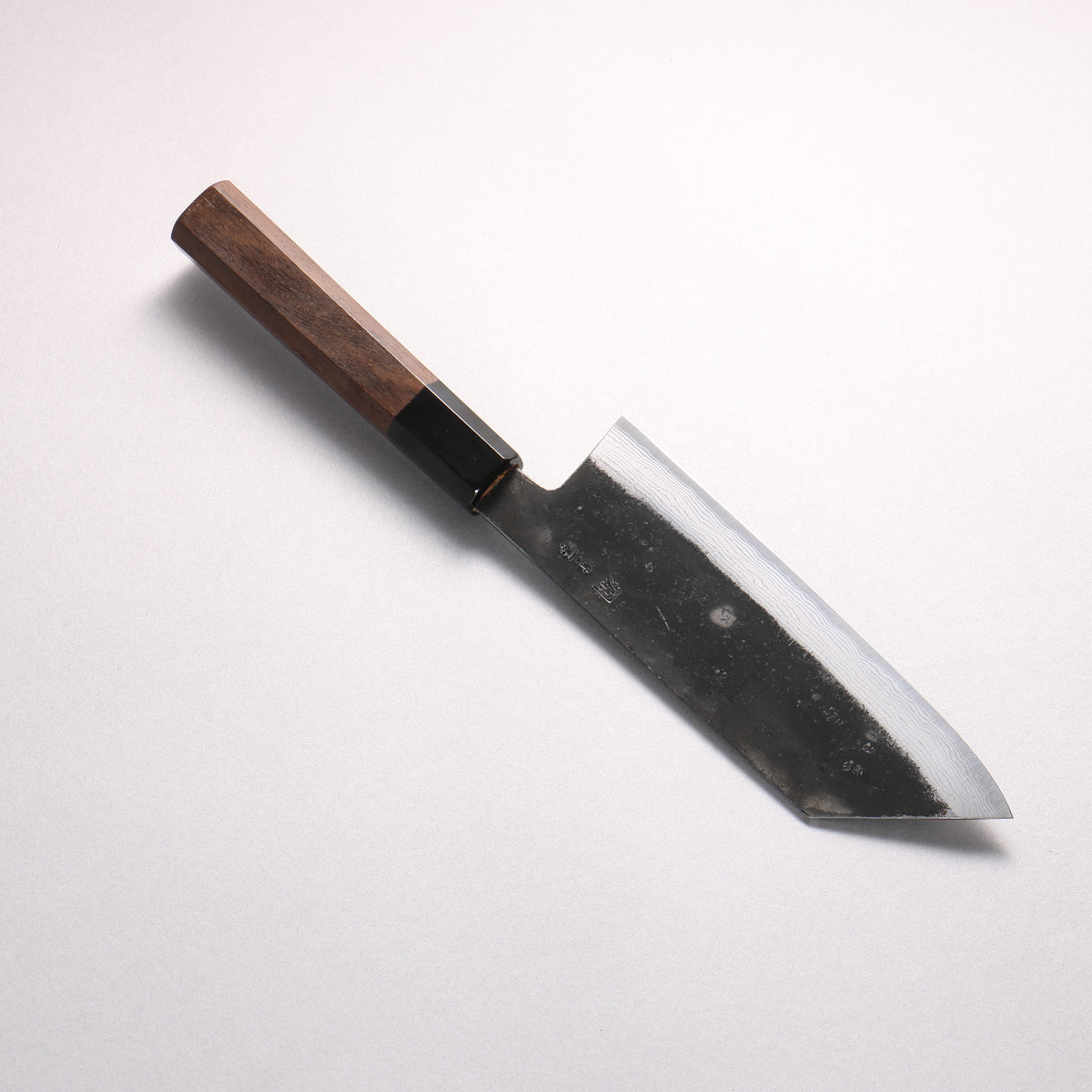 Shigeki Tanaka TEKKA Blue Steel No.2 Kurouchi Damascus Nakiri 165mm Walnut Handle - Japanny - Best Japanese Knife