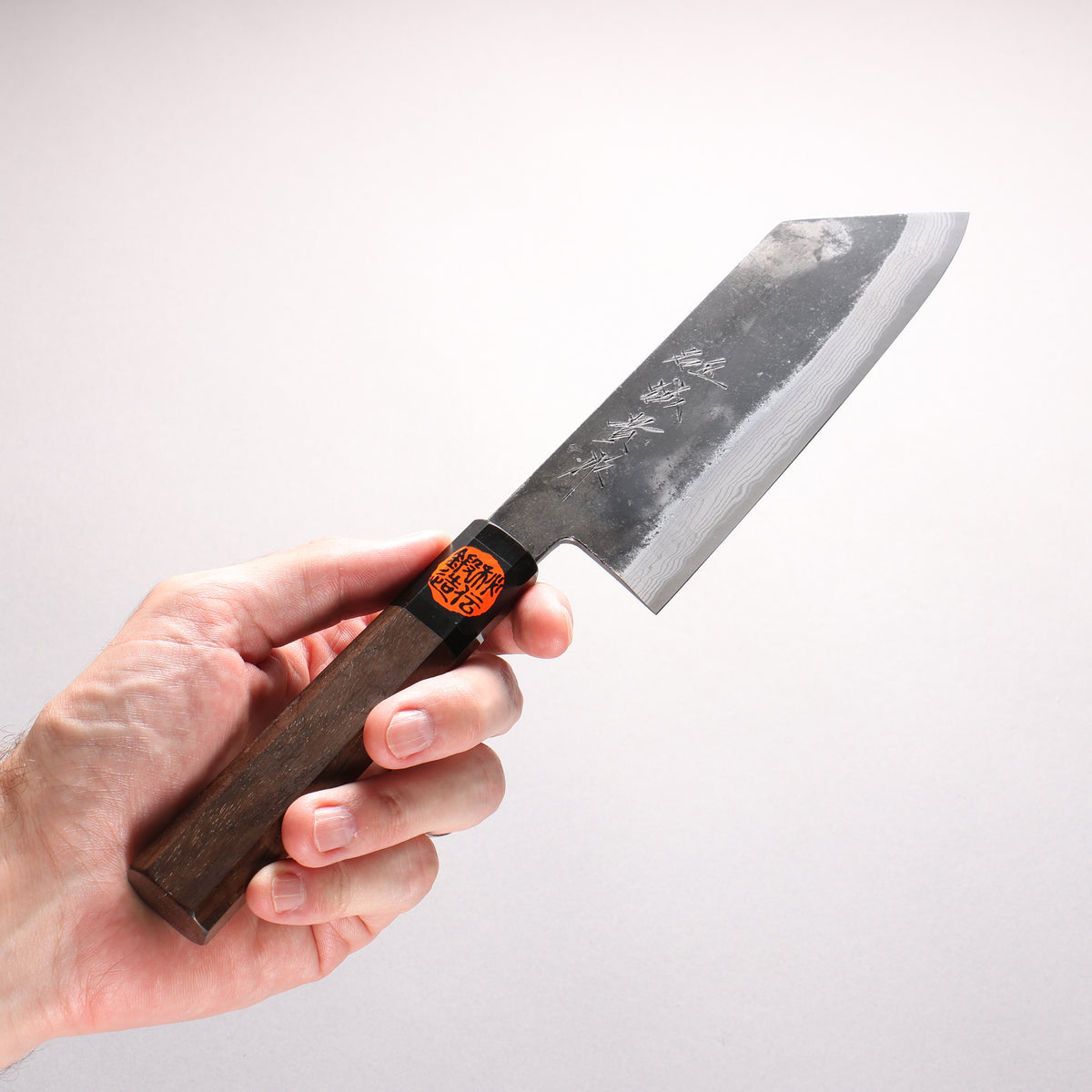 Shigeki Tanaka TEKKA Blue Steel No.2 Kurouchi Damascus Nakiri 165mm Walnut Handle - Japanny - Best Japanese Knife